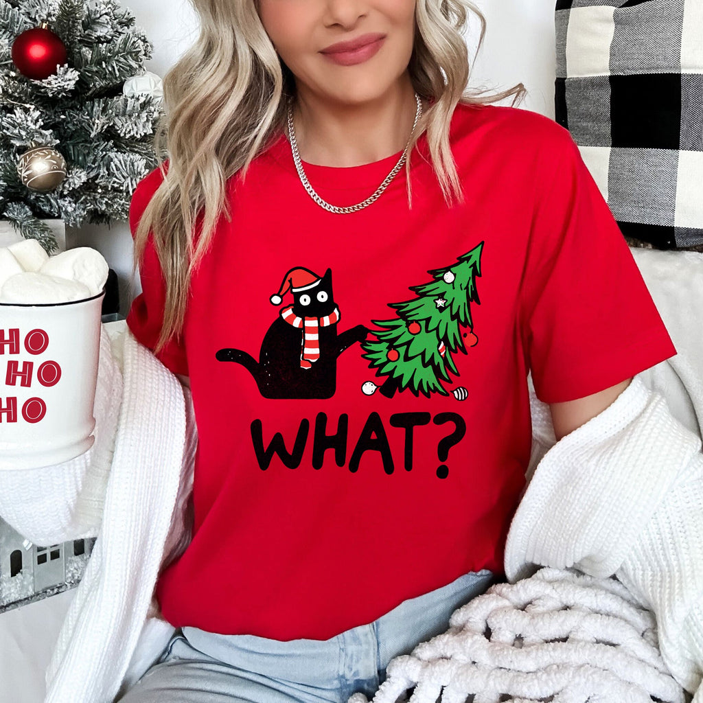 Bad Cat Christmas Tree What Naughty Pets Holiday Humor For Cat Lovers Graphic Tee