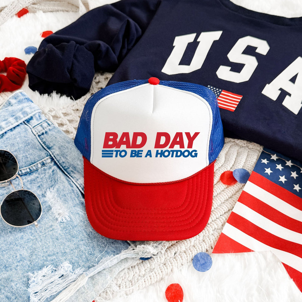 Bad Day To Be A Hotdog Patriotic Fourth Of July Independence Day Graphic Trucker Hat