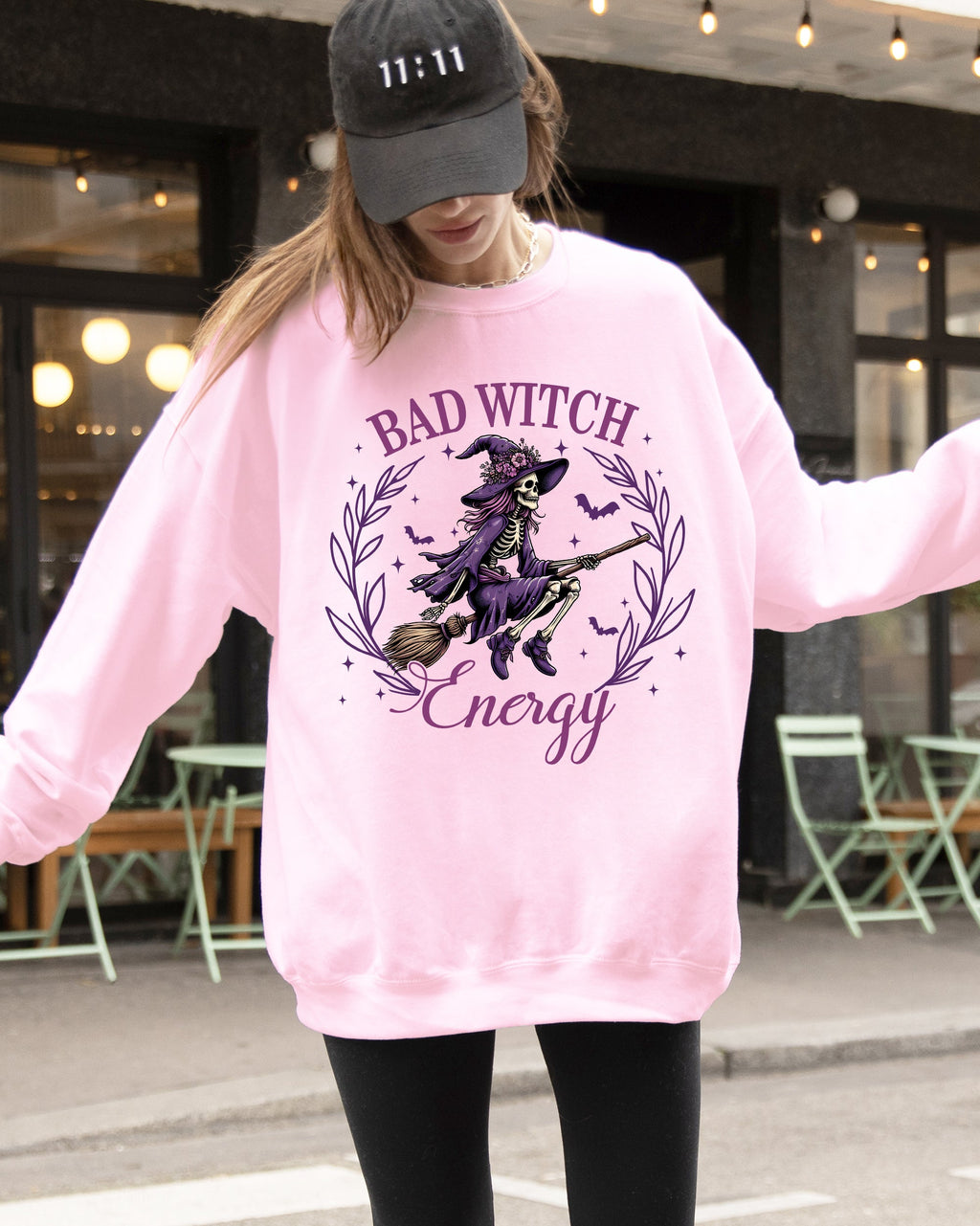 Bad Witch Energy Halloween Broom Skeleton Spooky Witch Vibes Cozy Soft Sweatshirt