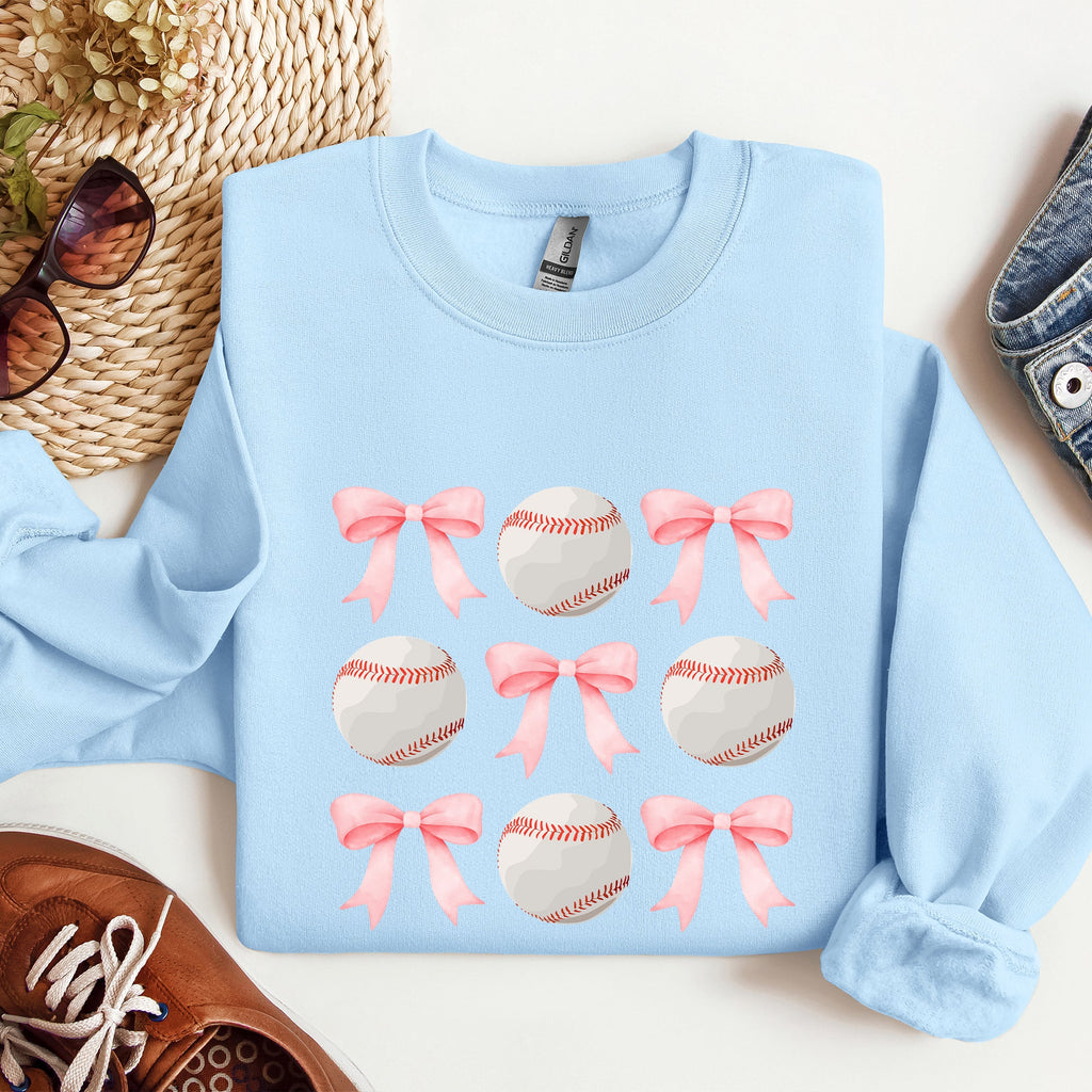 Baseball Pink Bows Mother Mama Sports Coquette Vintage Inspired Cozy Heartfelt Fan Mom Sweatshirt