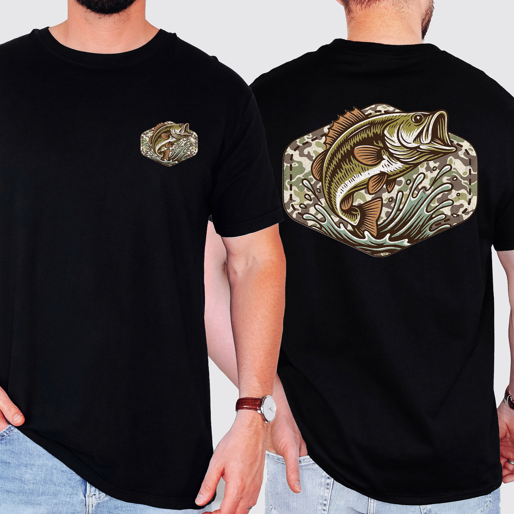 Bass Fishing Camouflage Old School Outdoorsman Print Inspired By Riverbank Angling Comfort Colors Tee