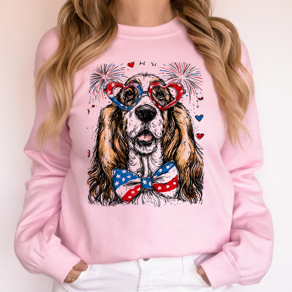 Basset Hound Patriotic Dog USA Flag Patch Independence Day Edition All American Sweatshirt