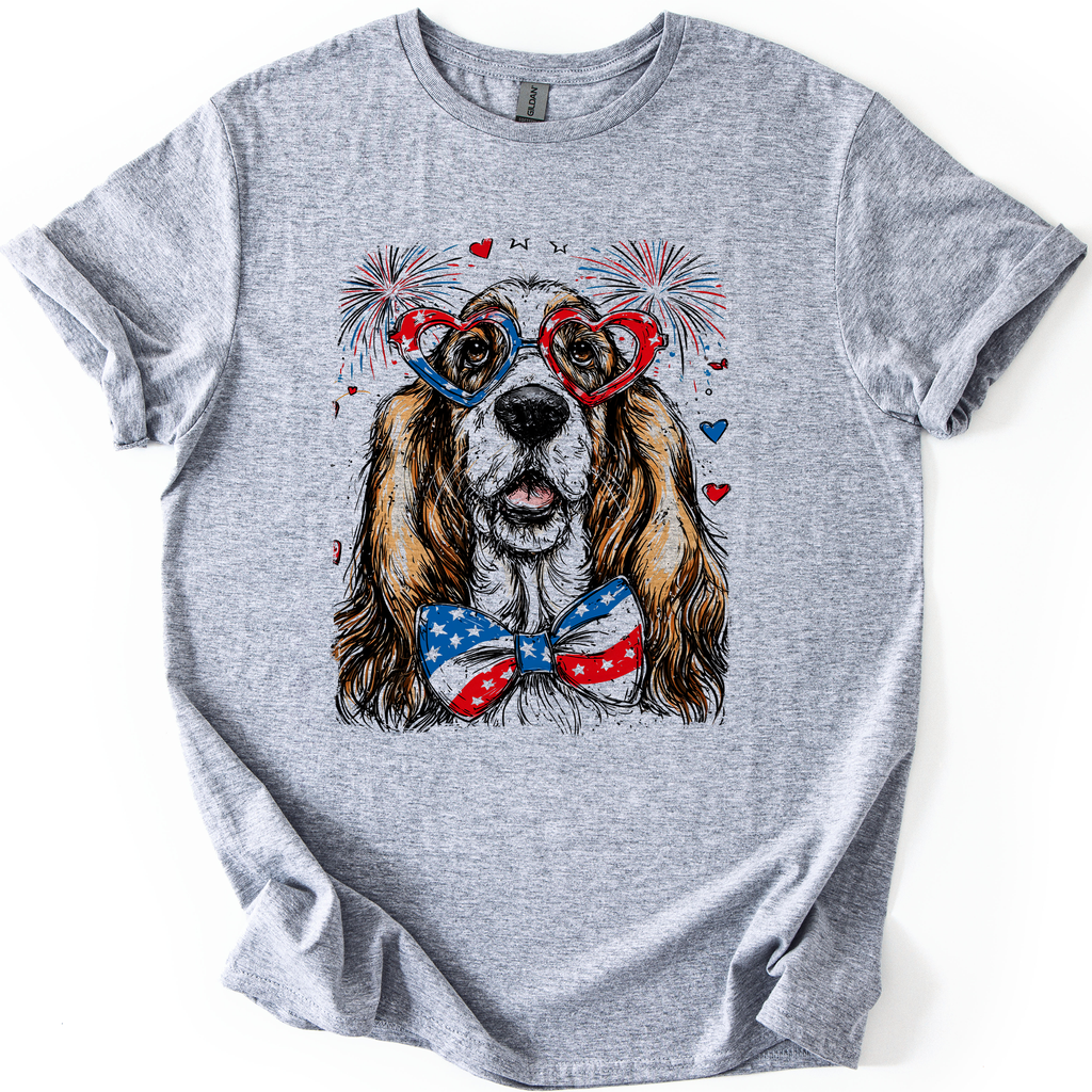 Basset Hound Patriotic Dog USA American Flag Fourth Of July Pet Lover Graphic Tee