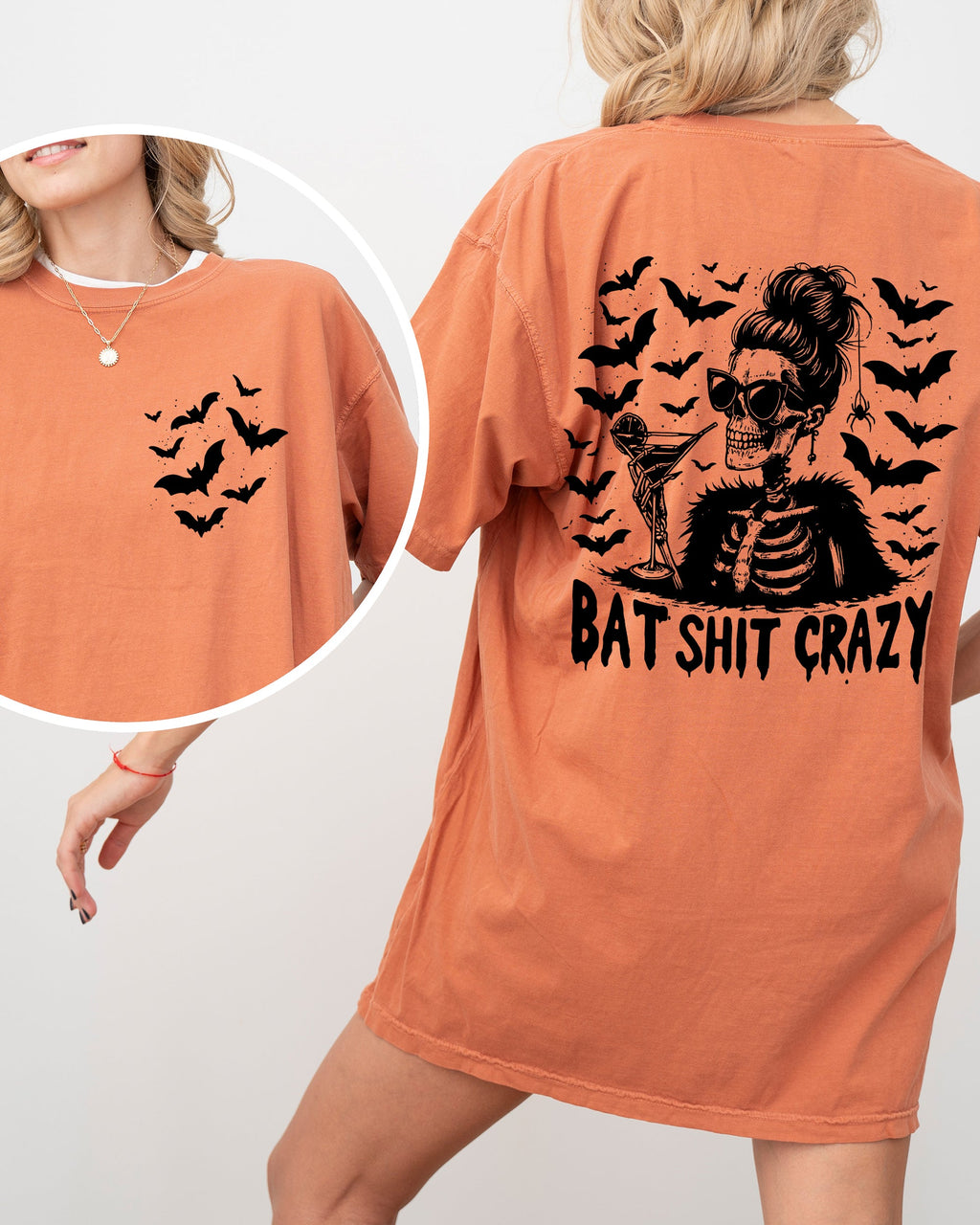 Bat Shit Crazy Skeleton Halloween Witch Crude Sarcastic Vulgar Comfort Colors Tee