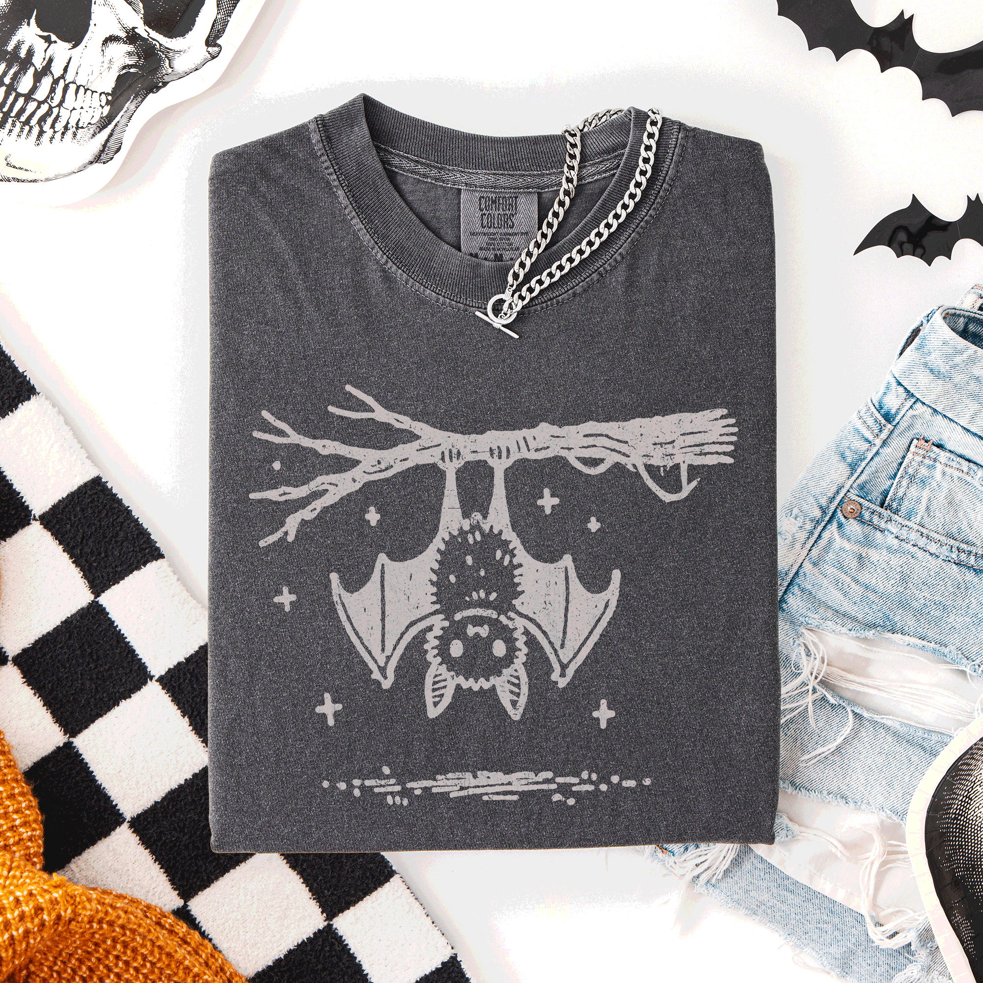 Cute Bat Halloween Nightfall Spooky Silhouette Adorable Creature Comfort Colors Tee