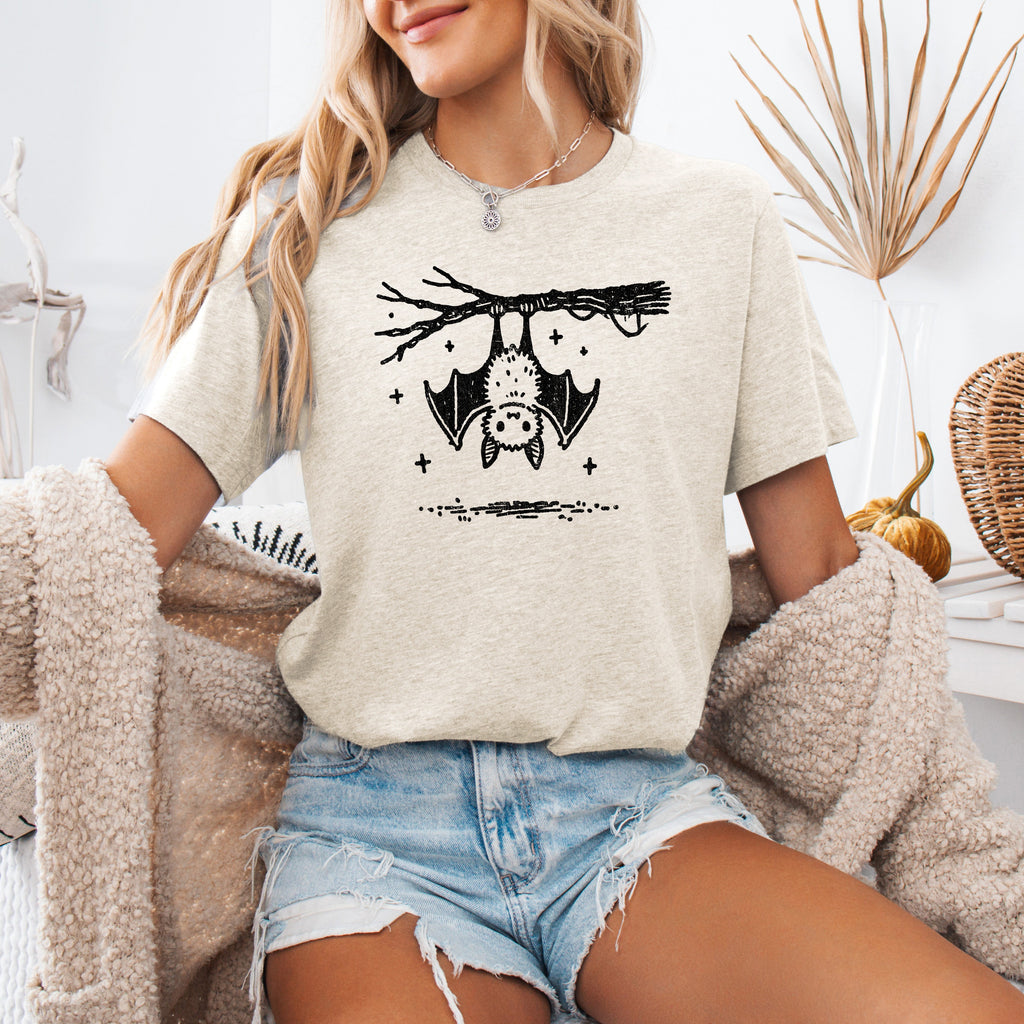 Cute Adorable Bat Halloween Night Sky Flying Silhouette Whimsical Cartoonish Party Graphic Tee