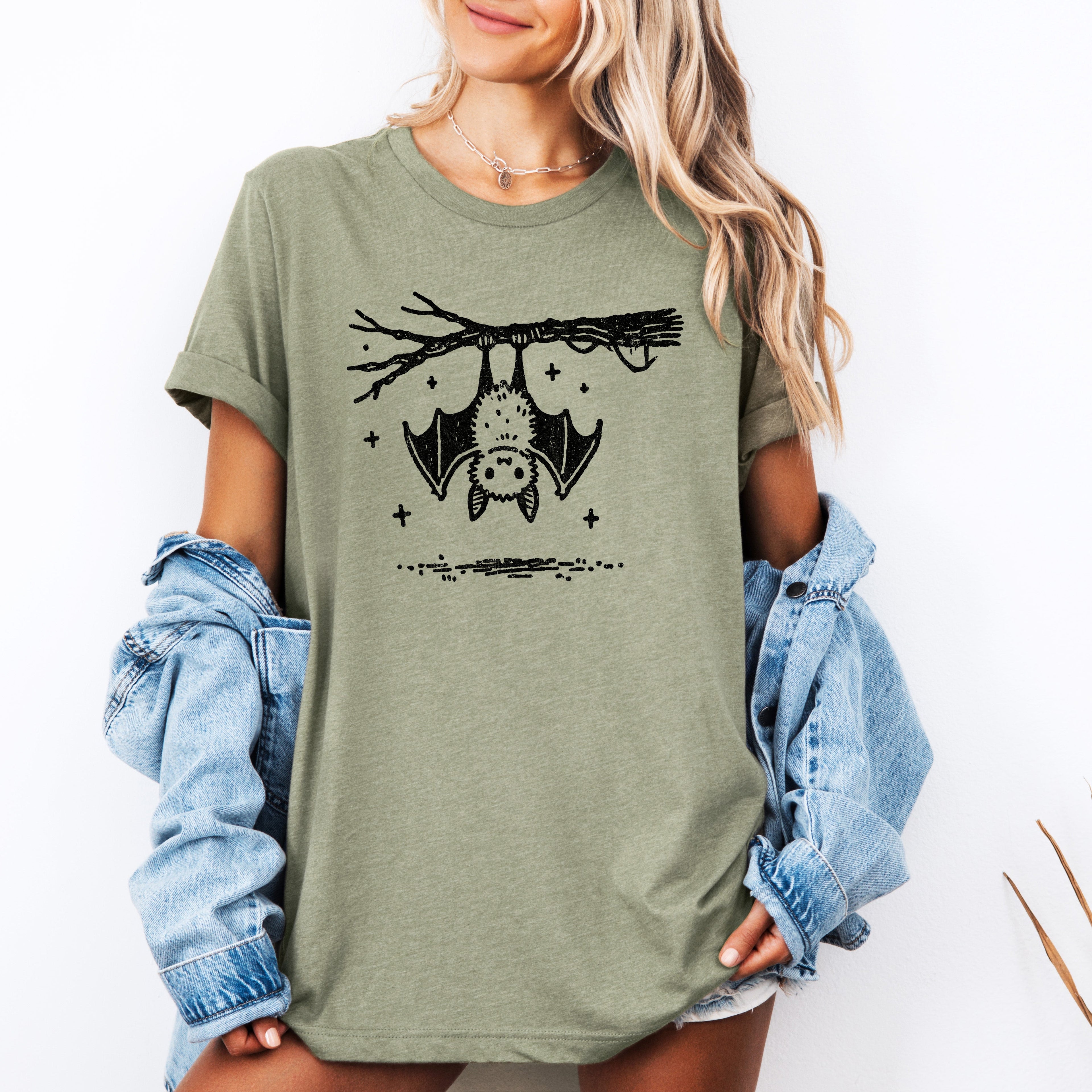 Cute Adorable Bat Halloween Night Sky Flying Silhouette Whimsical Cartoonish Party Graphic Tee