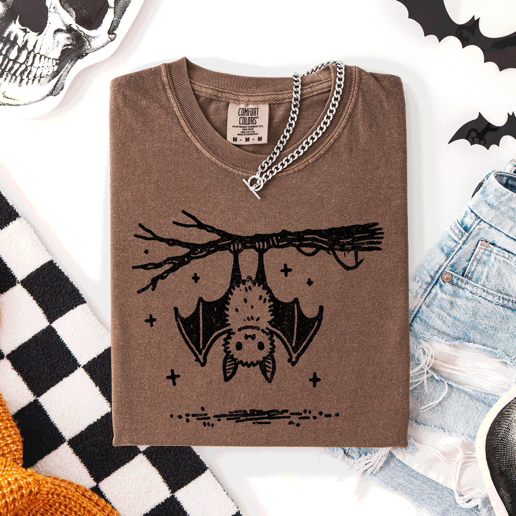 Cute Bat Halloween Nightfall Spooky Silhouette Adorable Creature Comfort Colors Tee