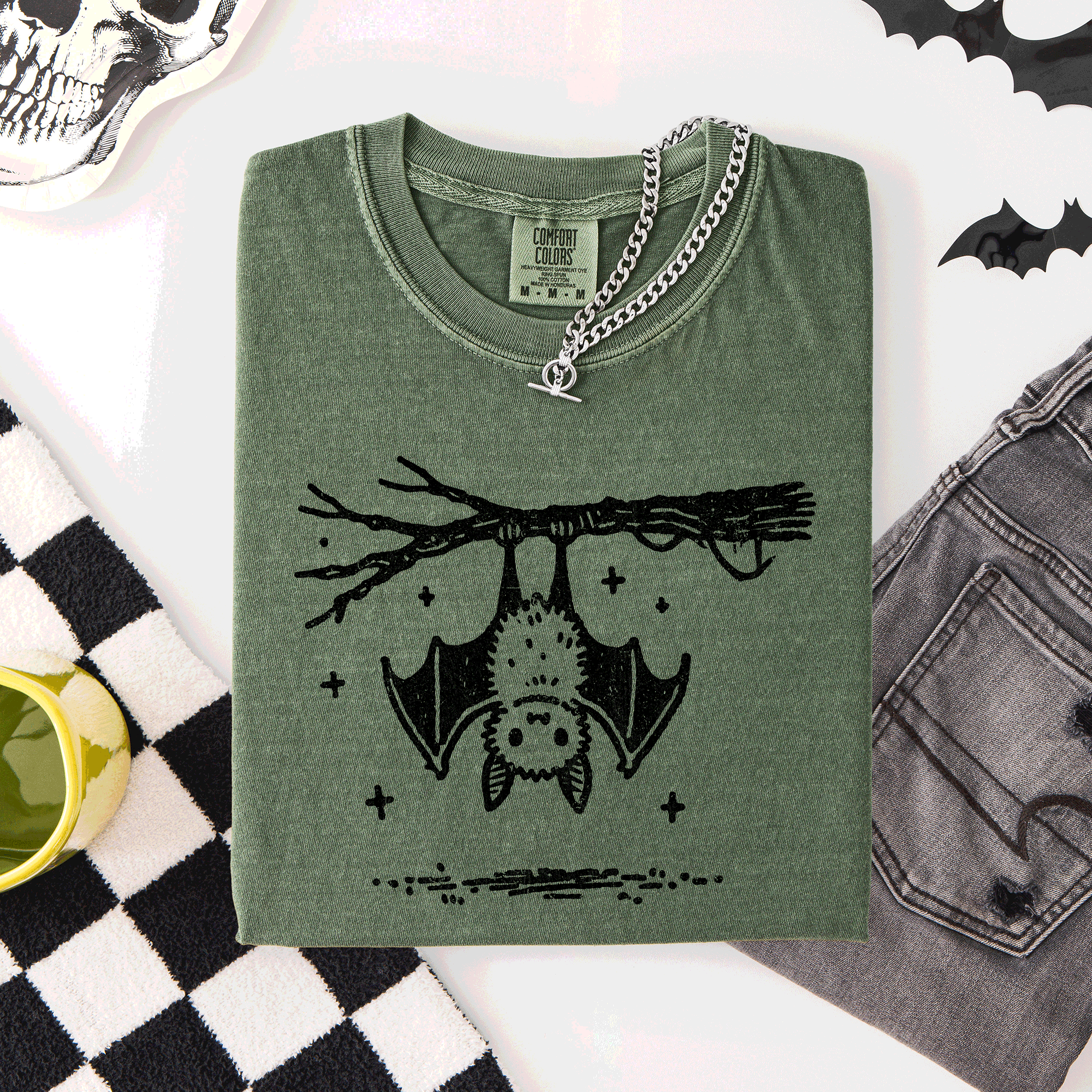 Cute Bat Halloween Nightfall Spooky Silhouette Adorable Creature Comfort Colors Tee