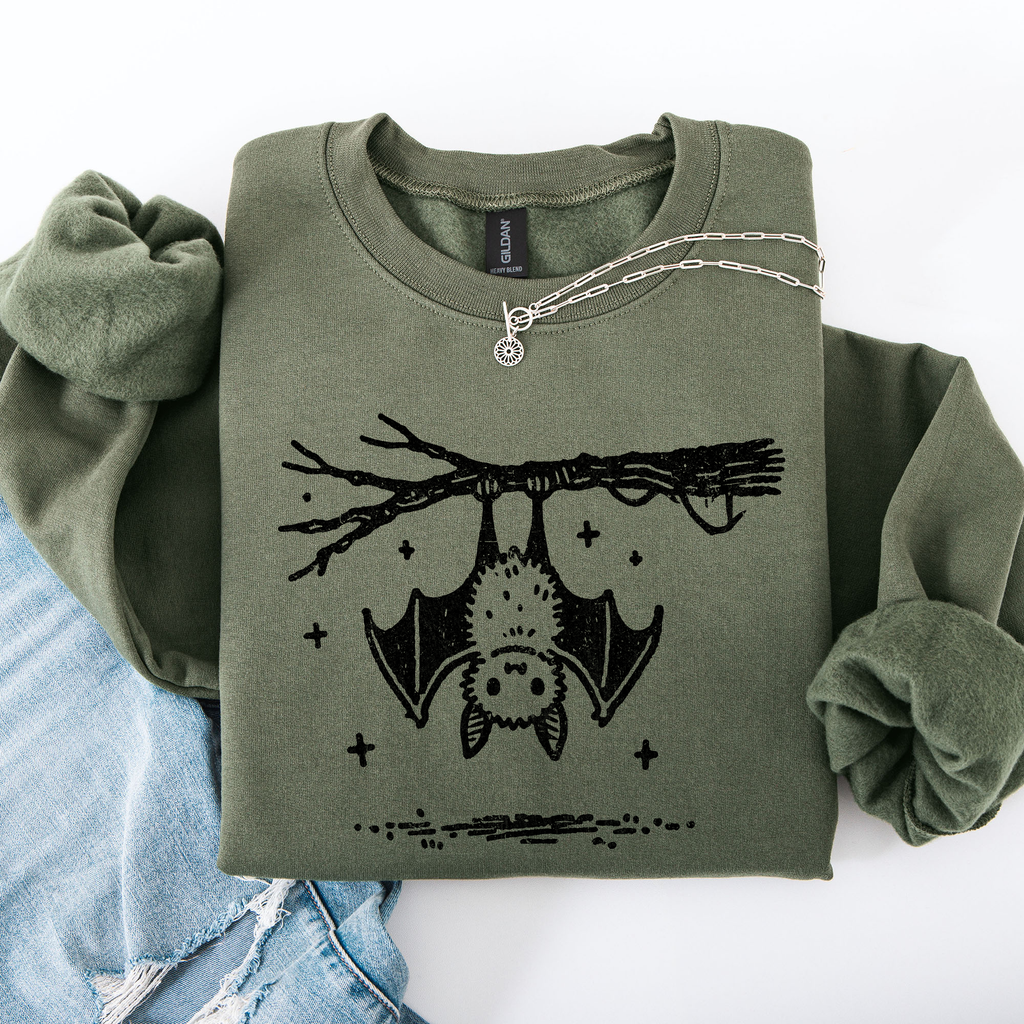 Bat Cute Adorable Halloween Graphic Illustration Cozy Fleece Playful Autumn Nightfall Sweatshirt