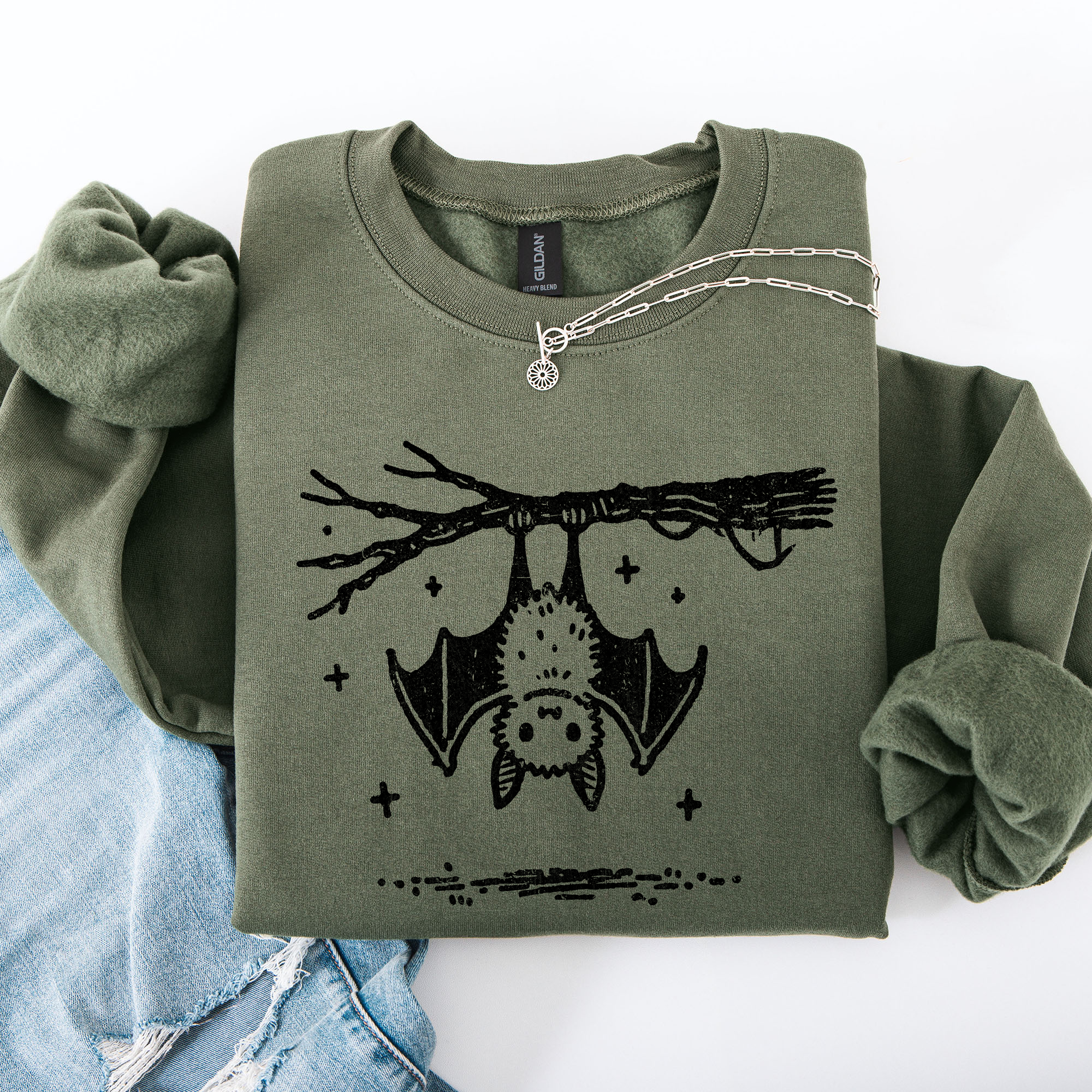 Bat Cute Adorable Halloween Graphic Illustration Cozy Fleece Playful Autumn Nightfall Sweatshirt