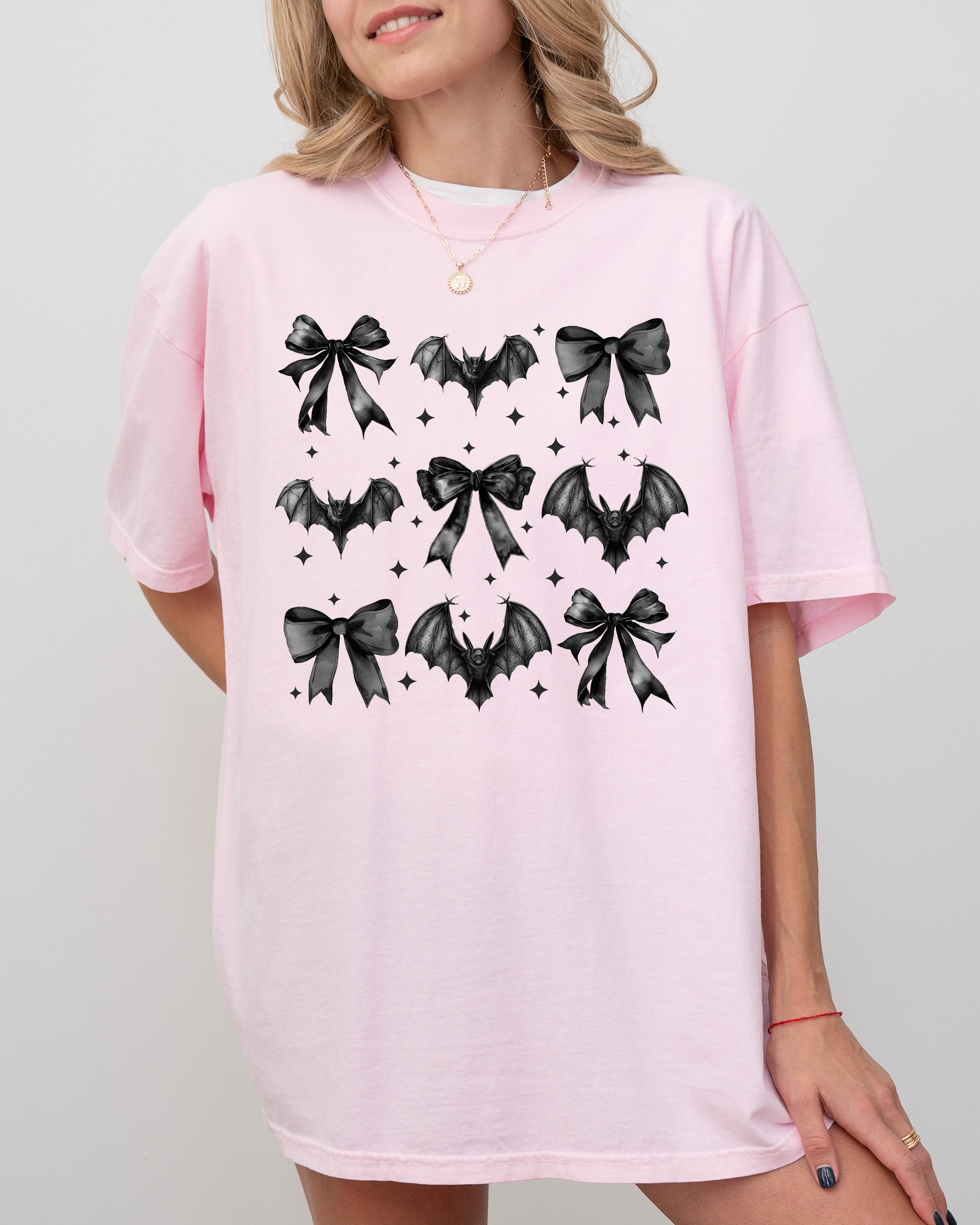 Bats and Black Bows Vampire Coquette Gothic Ribbons Lace Fangs Comfort Colors Tee