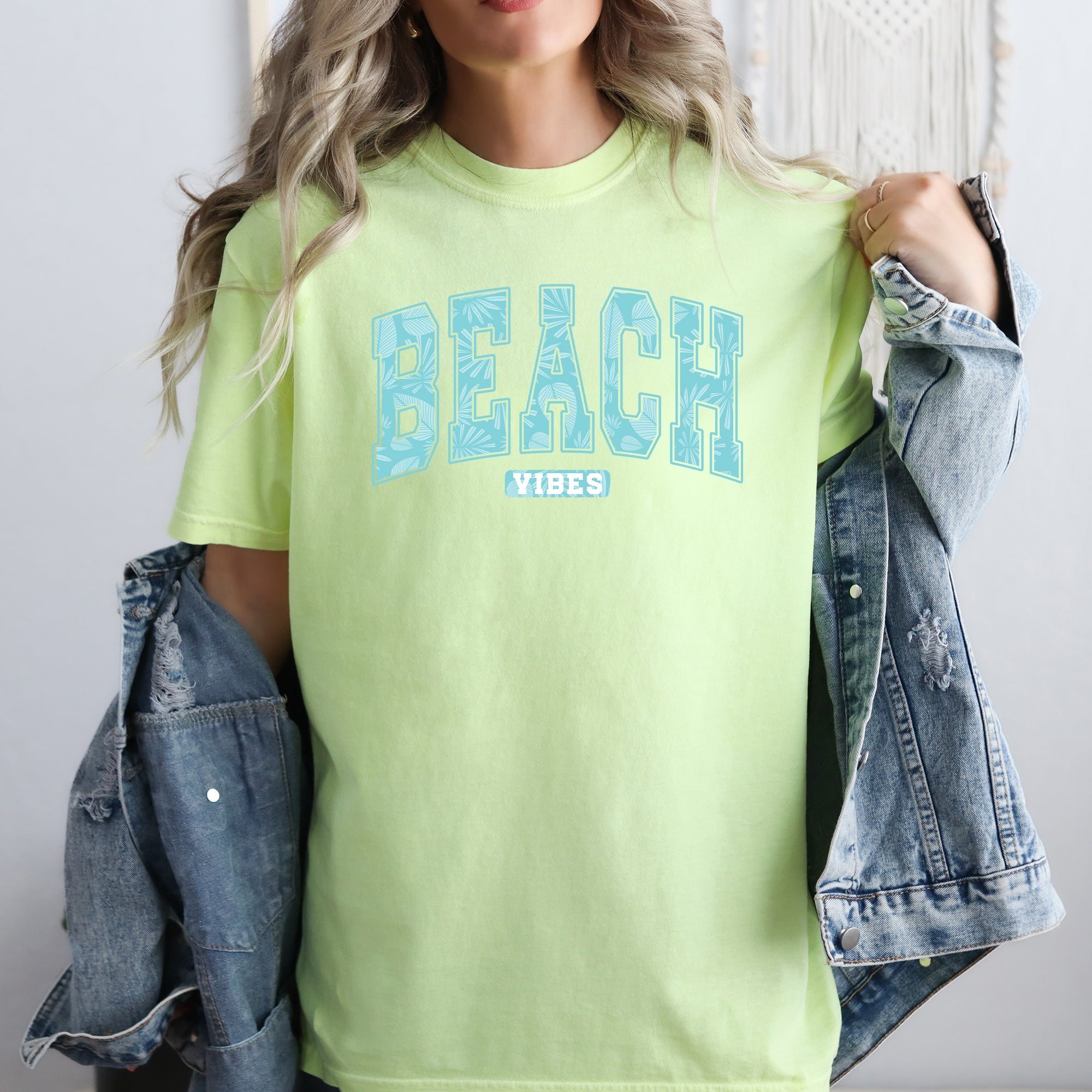 Beach Vibes Varsity Retro Palm Trees Summer Sunset Surfboard Breeze Comfort Colors Tee
