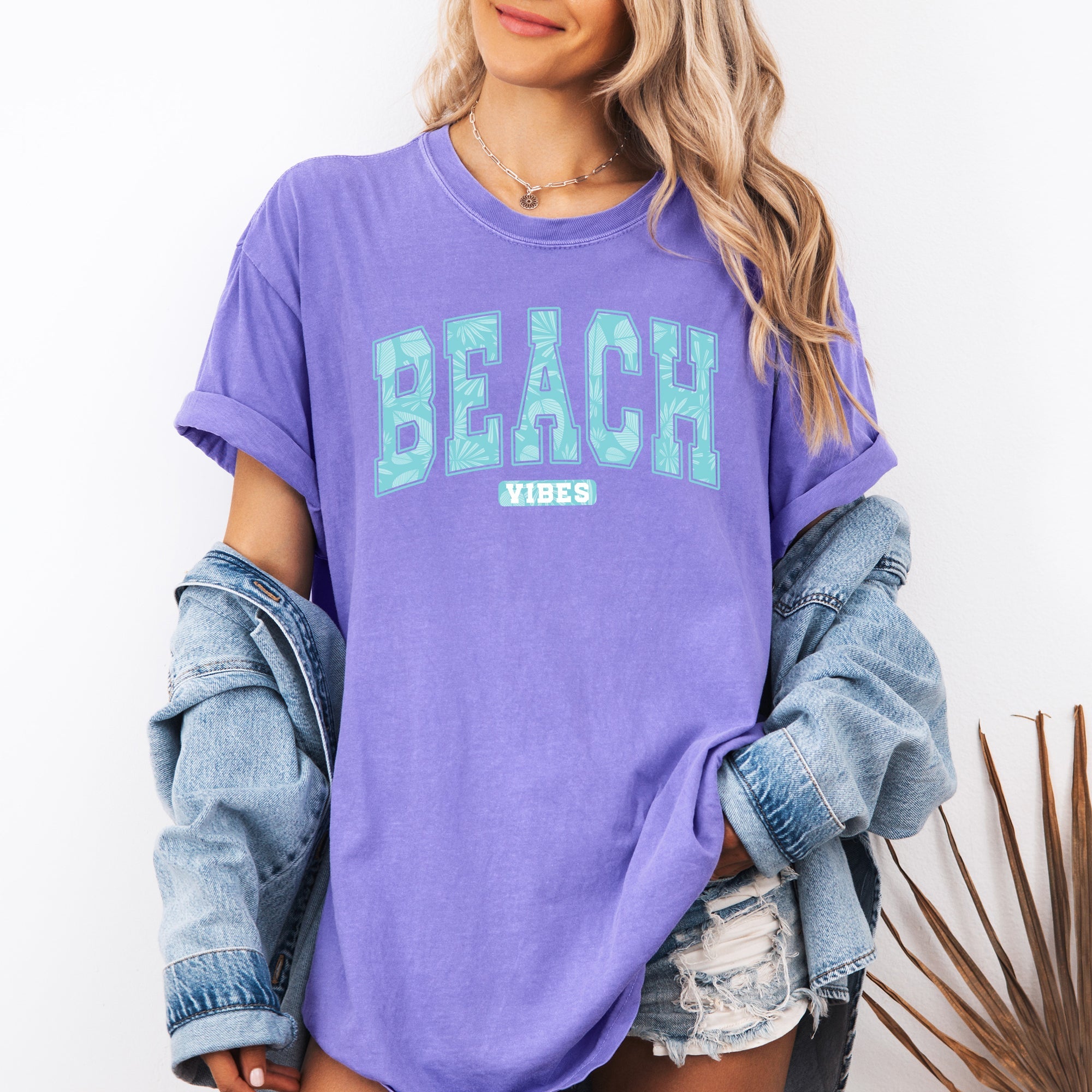 Beach Vibes Varsity Retro Palm Trees Summer Sunset Surfboard Breeze Comfort Colors Tee