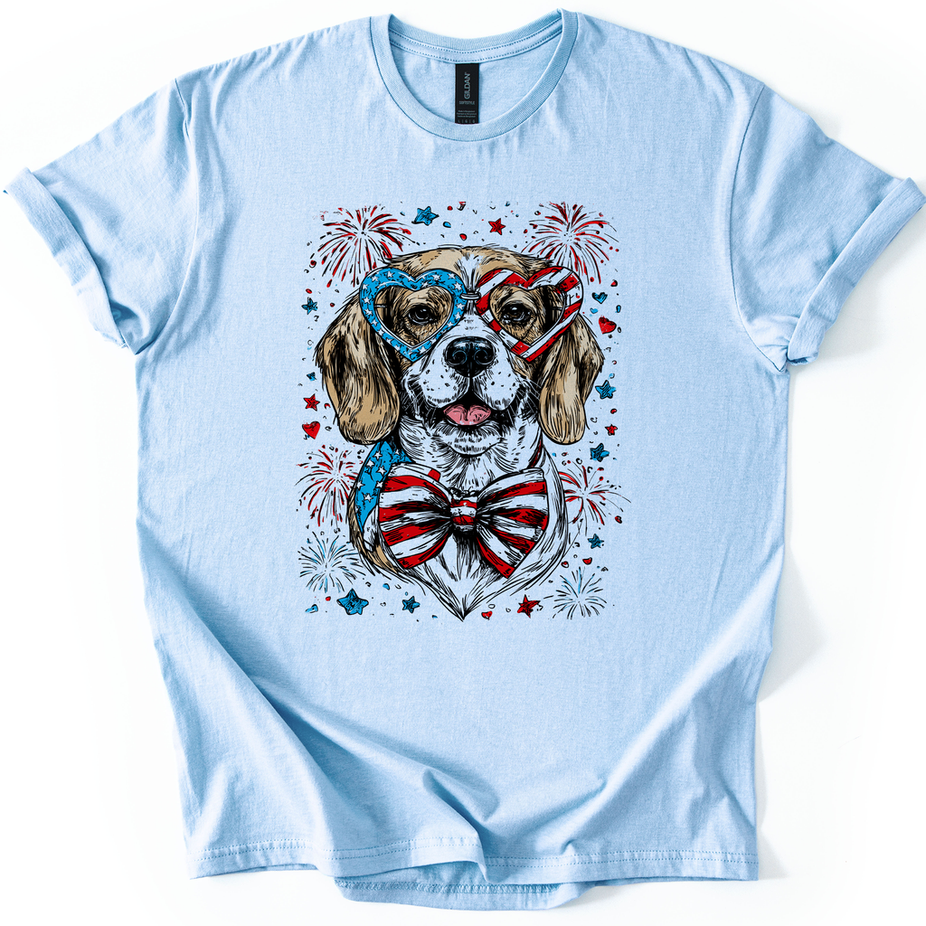 Beagle Patriotic Dog USA Fourth Of July Pet Lover Pride American Flag Graphic Tee