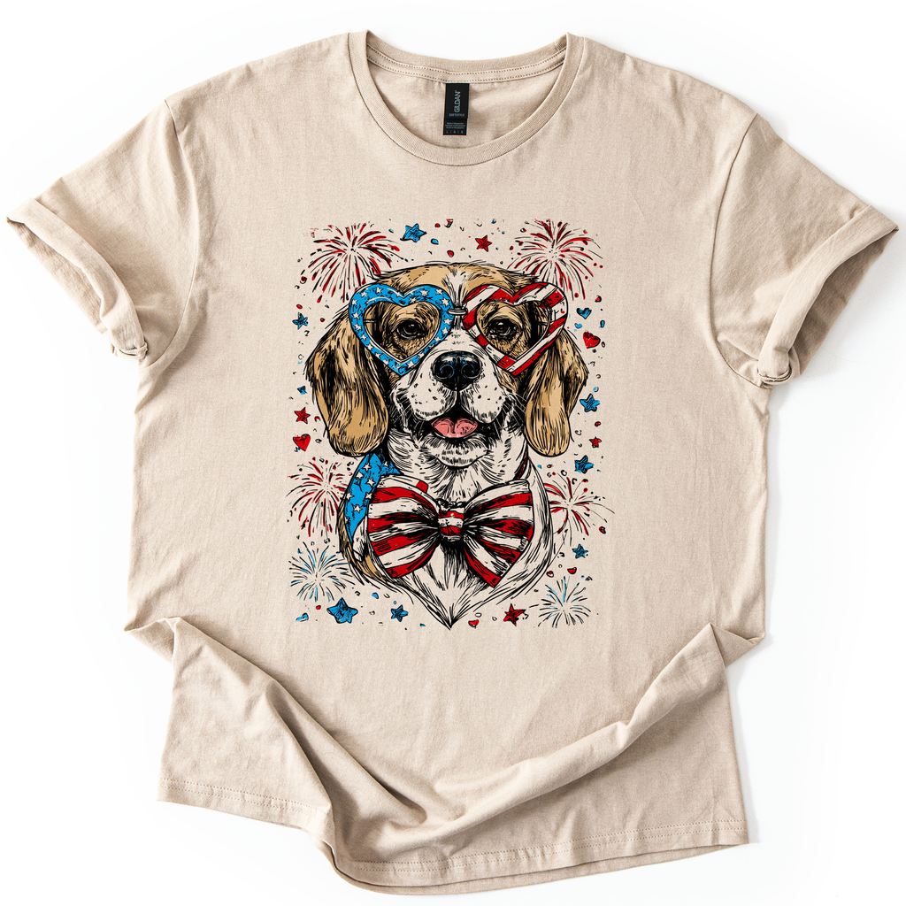 Beagle Patriotic Dog USA Fourth Of July Pet Lover Pride American Flag Graphic Tee