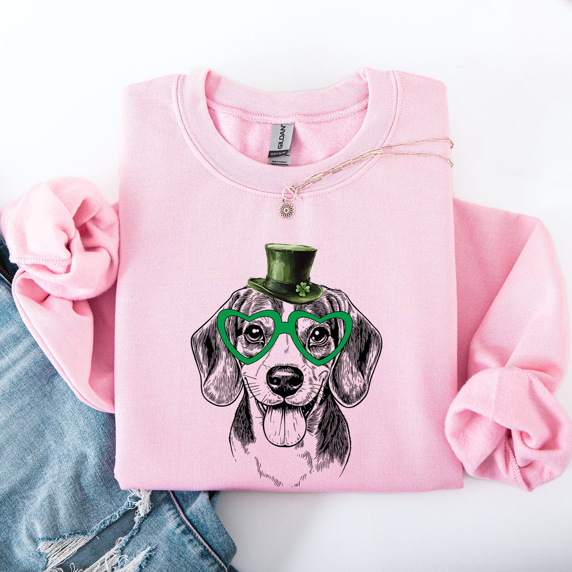 Beagle Adorable Dog St Patrick's Day Lucky Irish Cozy Cartoon Style Graphic Sweatshirt