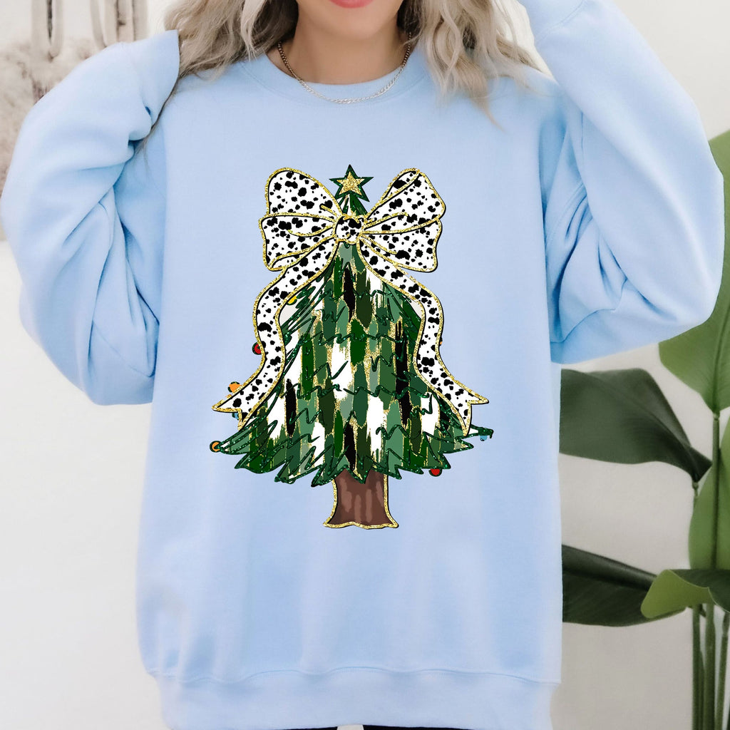 Beautiful Christmas Tree Dalmatian Print Ribbon Coquette Bow Holiday Cheerful Sweatshirt