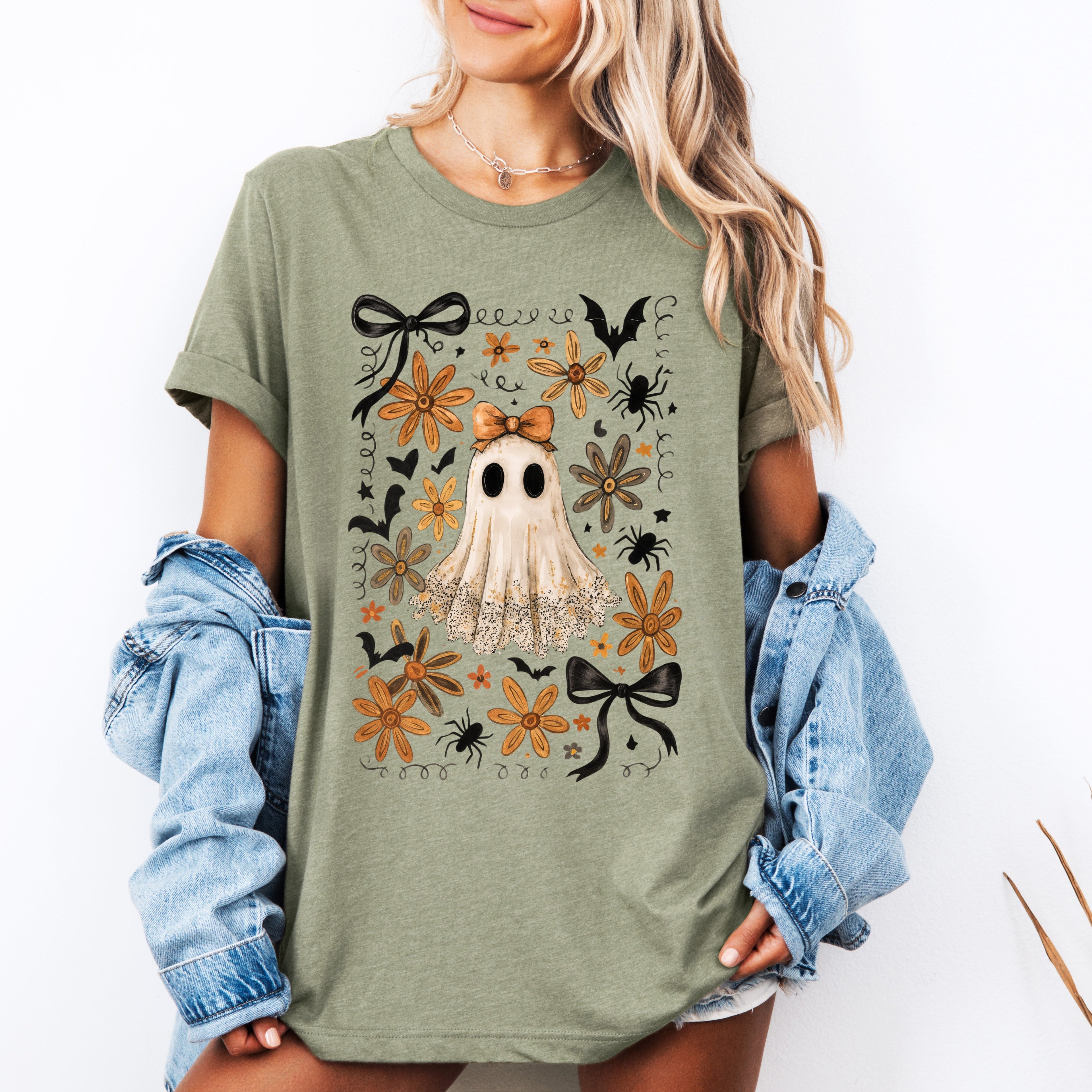 Beautiful Halloween Bows Bats Flowers Whimsical Nighttime Floral Halloween Parade Graphic Tee