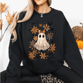 Beautiful Halloween, Bows, Bats, Flowers Boho Vintage Cozy Autumn Graphic Sweatshirt
