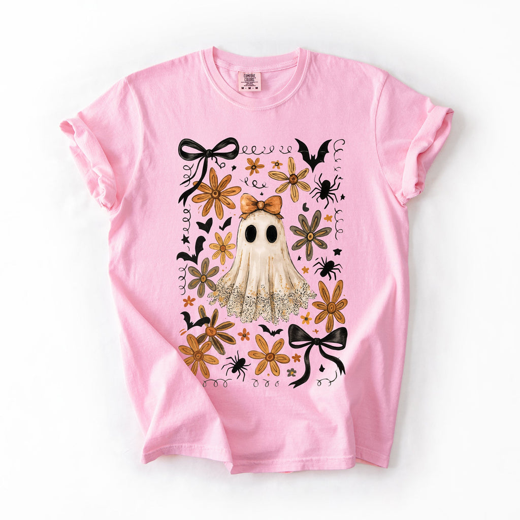 Beautiful Halloween Bows Bats Flowers Festive Gothic Motif Halloween Night Themed Comfort Colors Tee