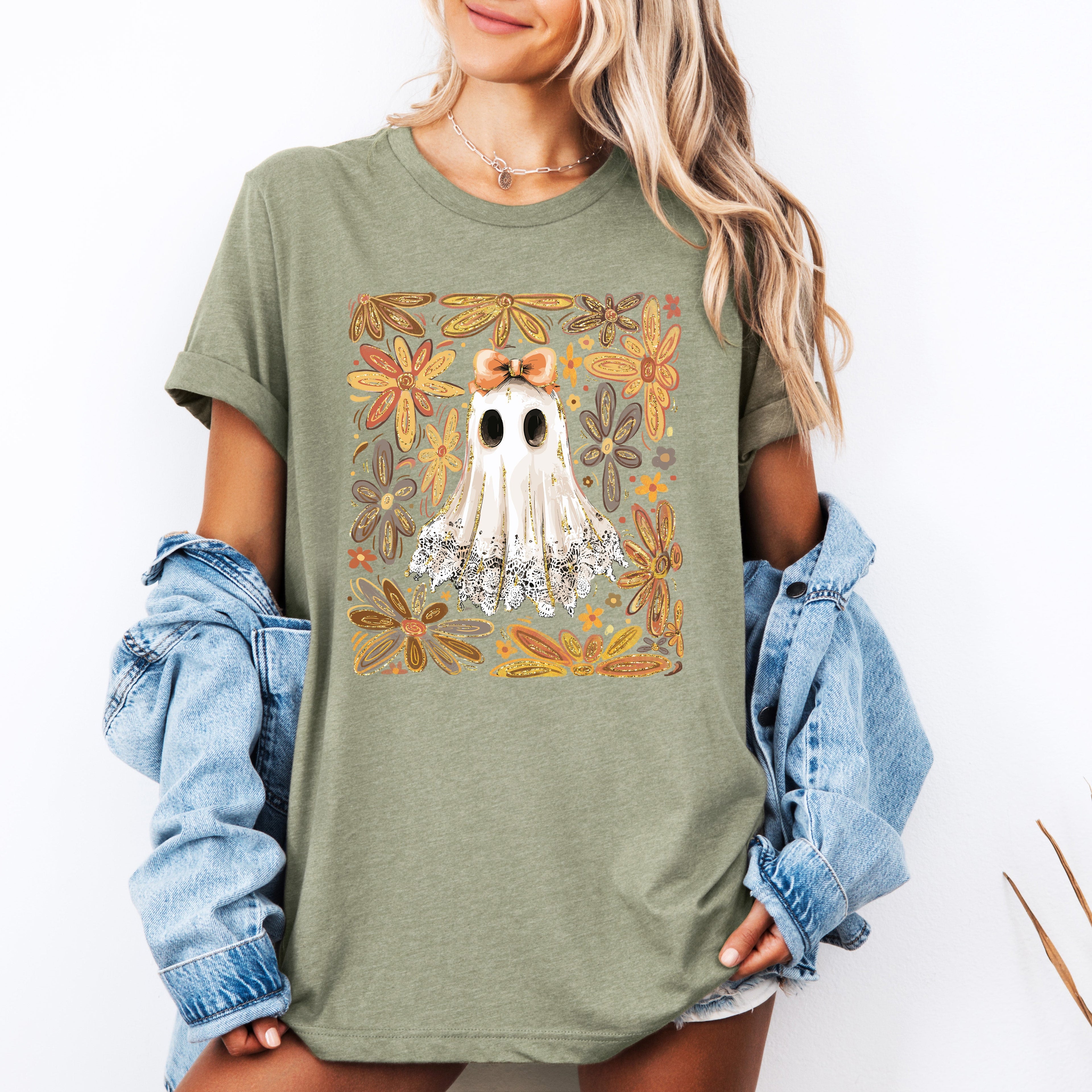 Beautiful Halloween Flowers Coquette Ghost Limited Edition Botanical Artwork Graphic Tee