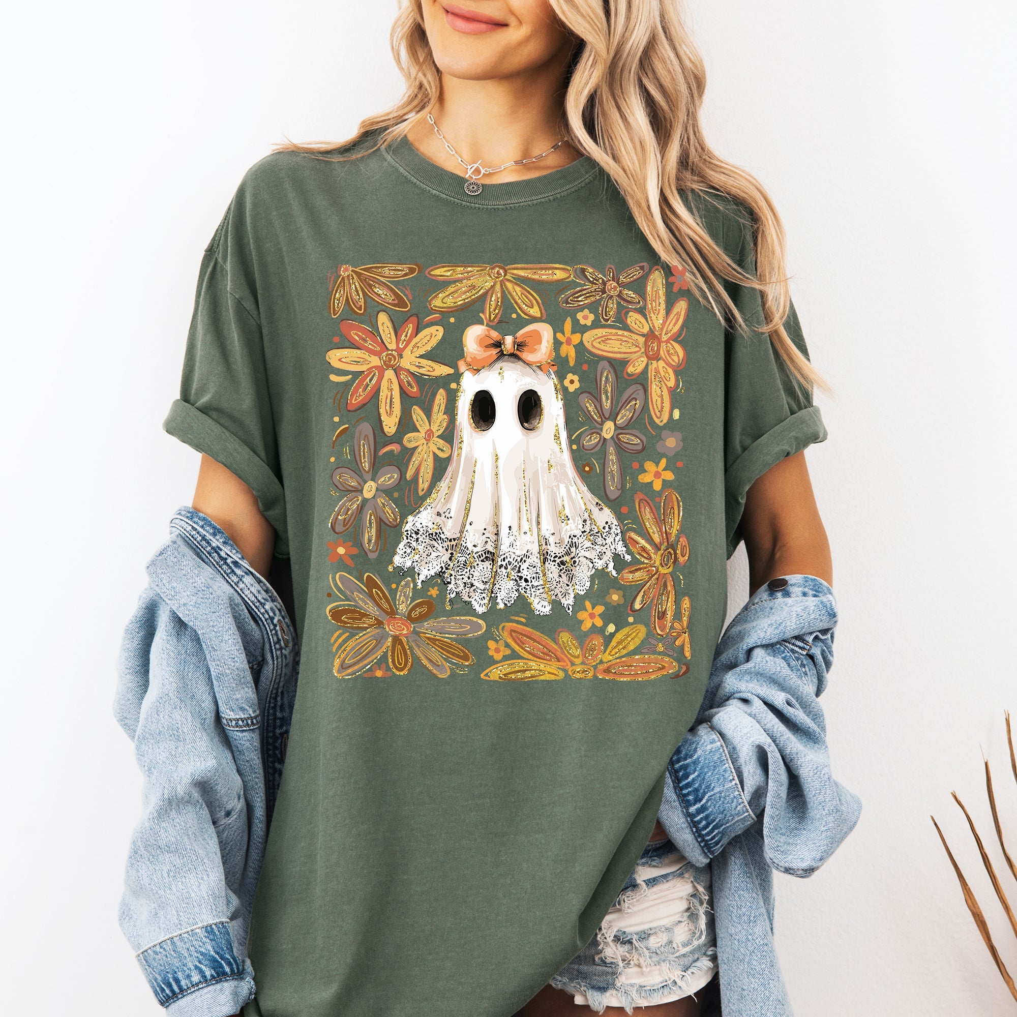 Beautiful Halloween, Flowers, Coquette Ghost Artwork Collection Comfort Colors Tee