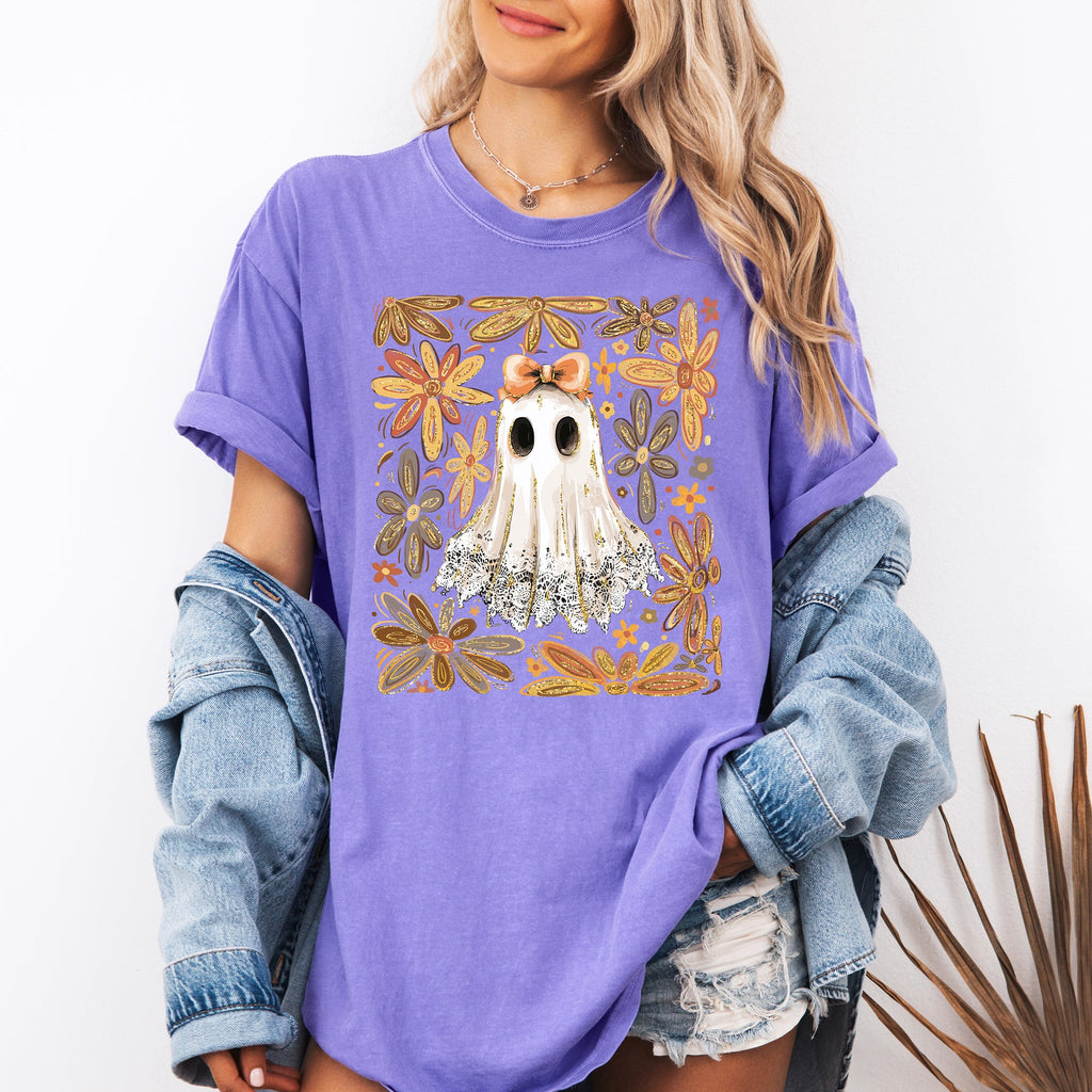 Beautiful Halloween, Flowers, Coquette Ghost Artwork Collection Comfort Colors Tee