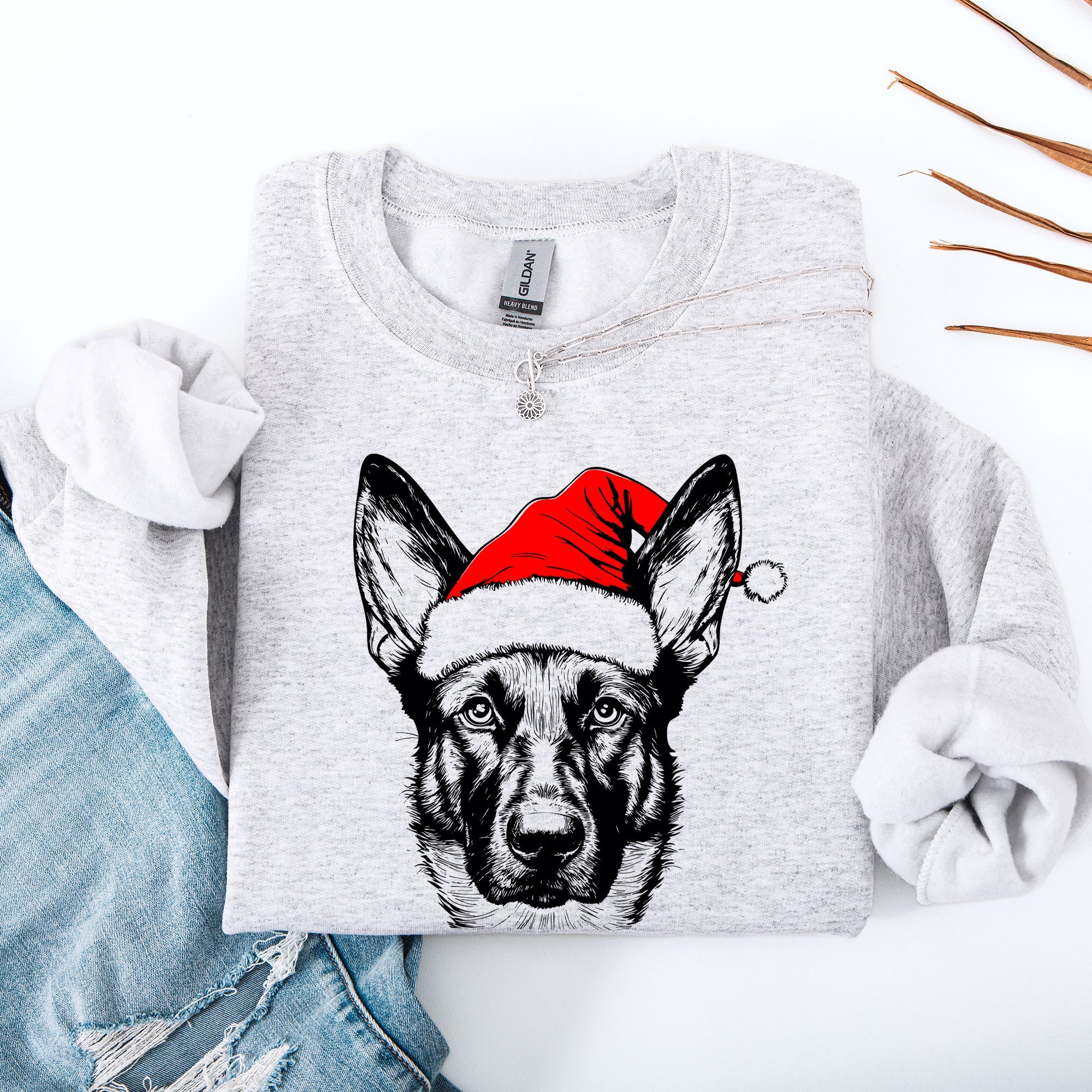 Belgian Malinois Santa Christmas Dog Lover Festive Holiday Theme Graphic Print Sweatshirt