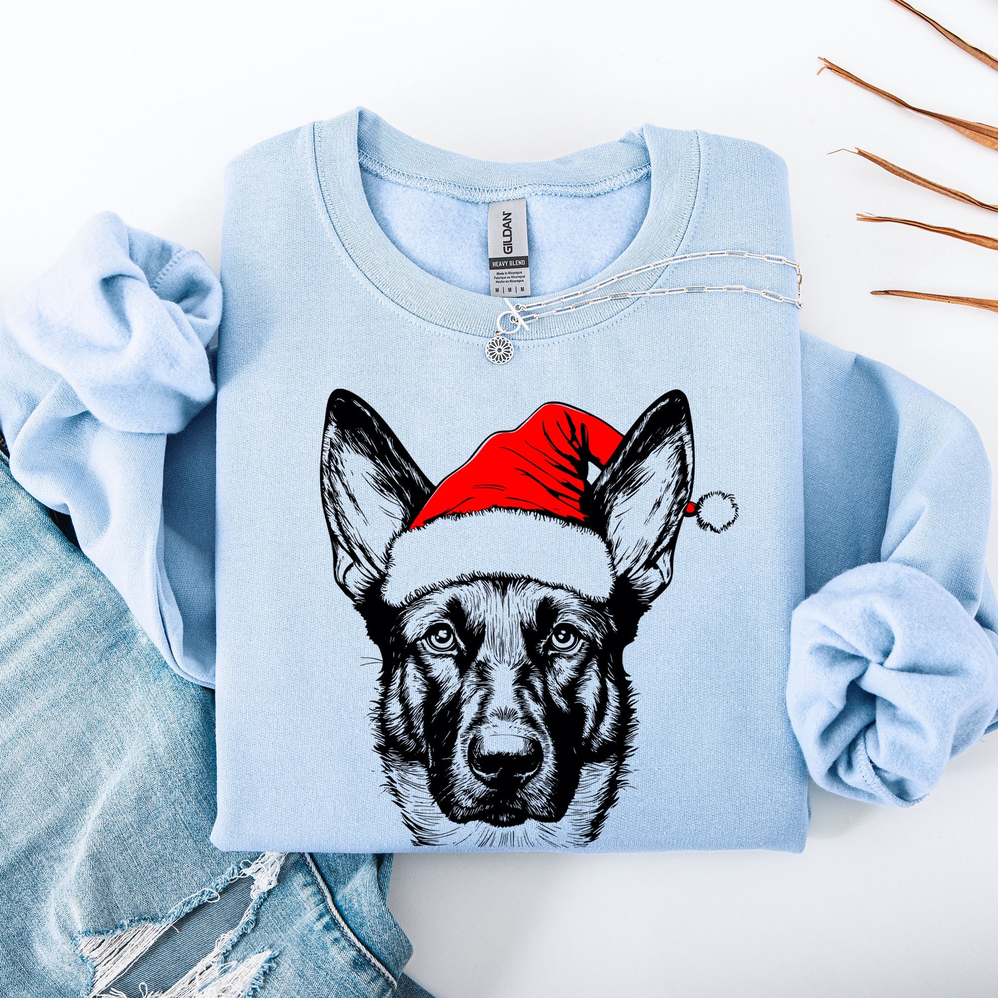 Belgian Malinois Santa Christmas Dog Lover Festive Holiday Theme Graphic Print Sweatshirt
