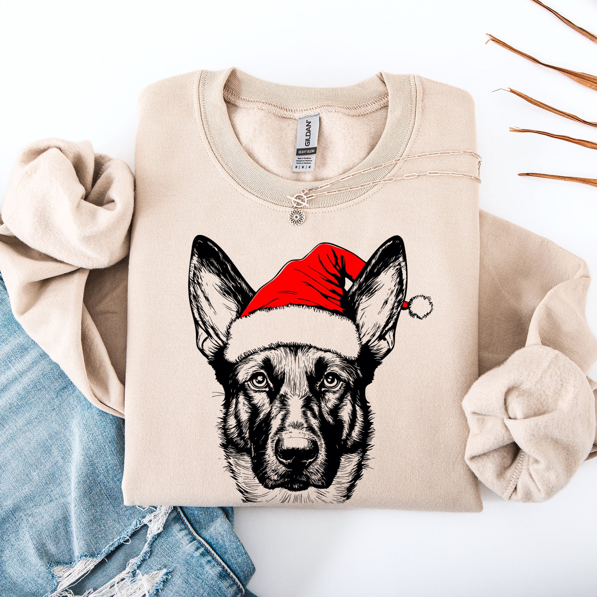 Belgian Malinois Santa Christmas Dog Lover Festive Holiday Theme Graphic Print Sweatshirt
