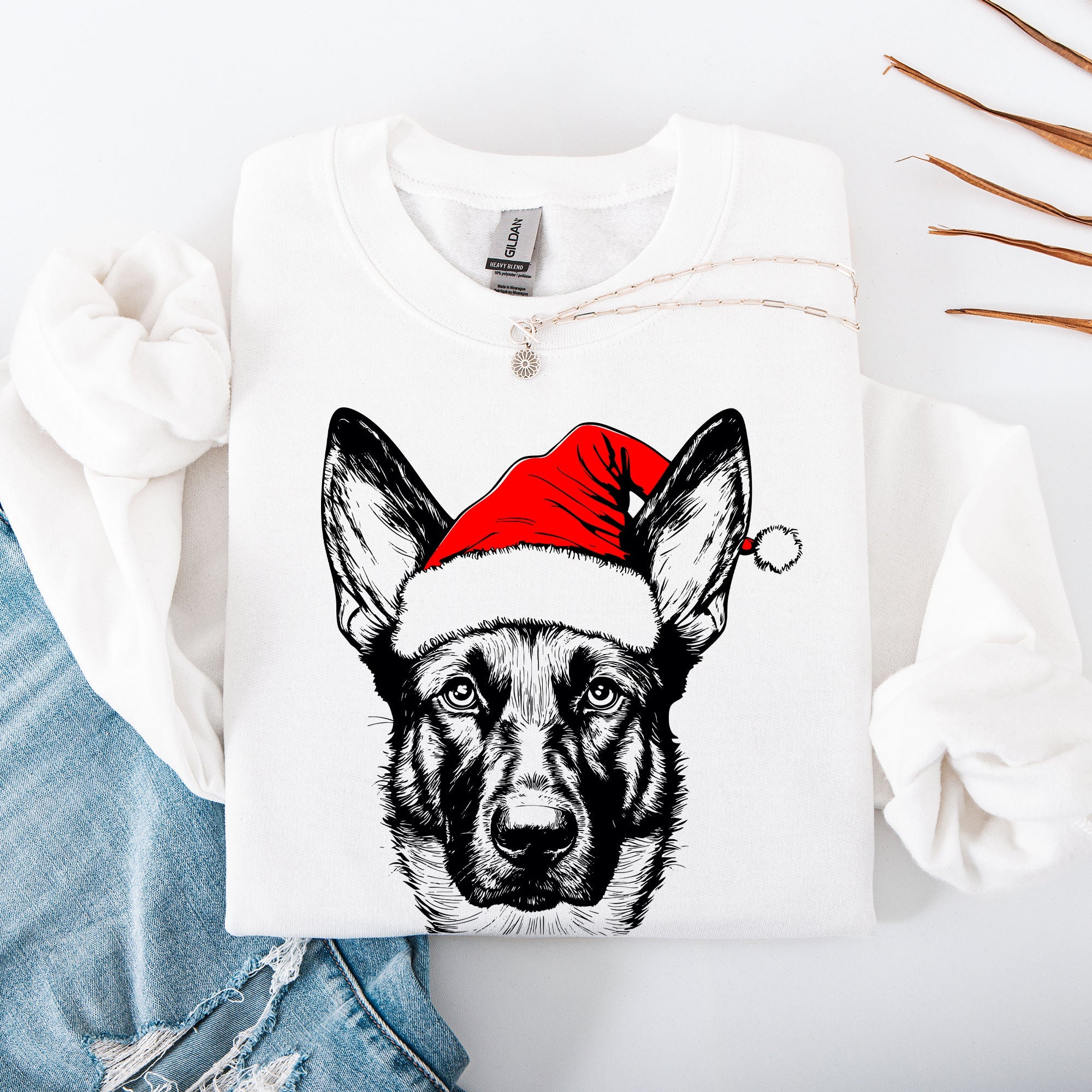 Belgian Malinois Santa Christmas Dog Lover Festive Holiday Theme Graphic Print Sweatshirt