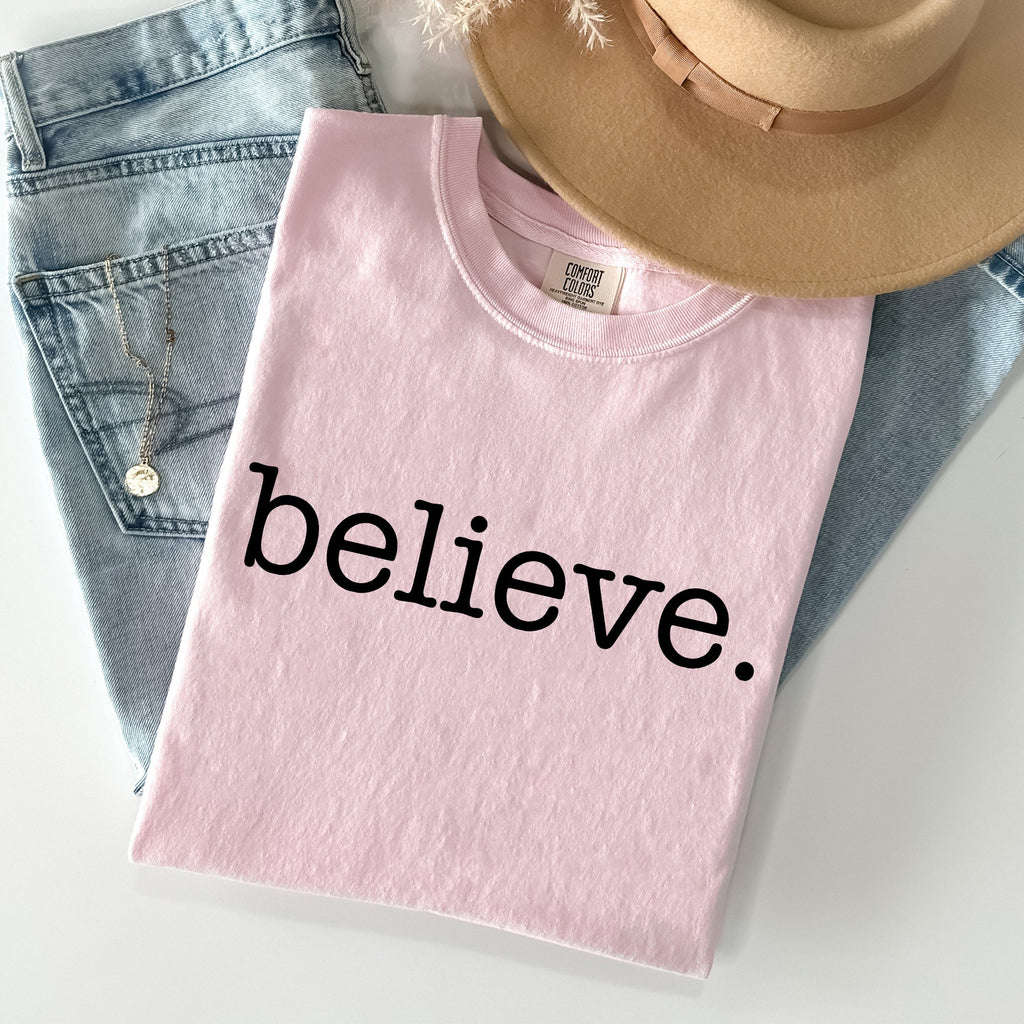 Believe Christmas Minimalist Holiday Santa Xmas Snow Winter Cozy Comfort Colors Tee
