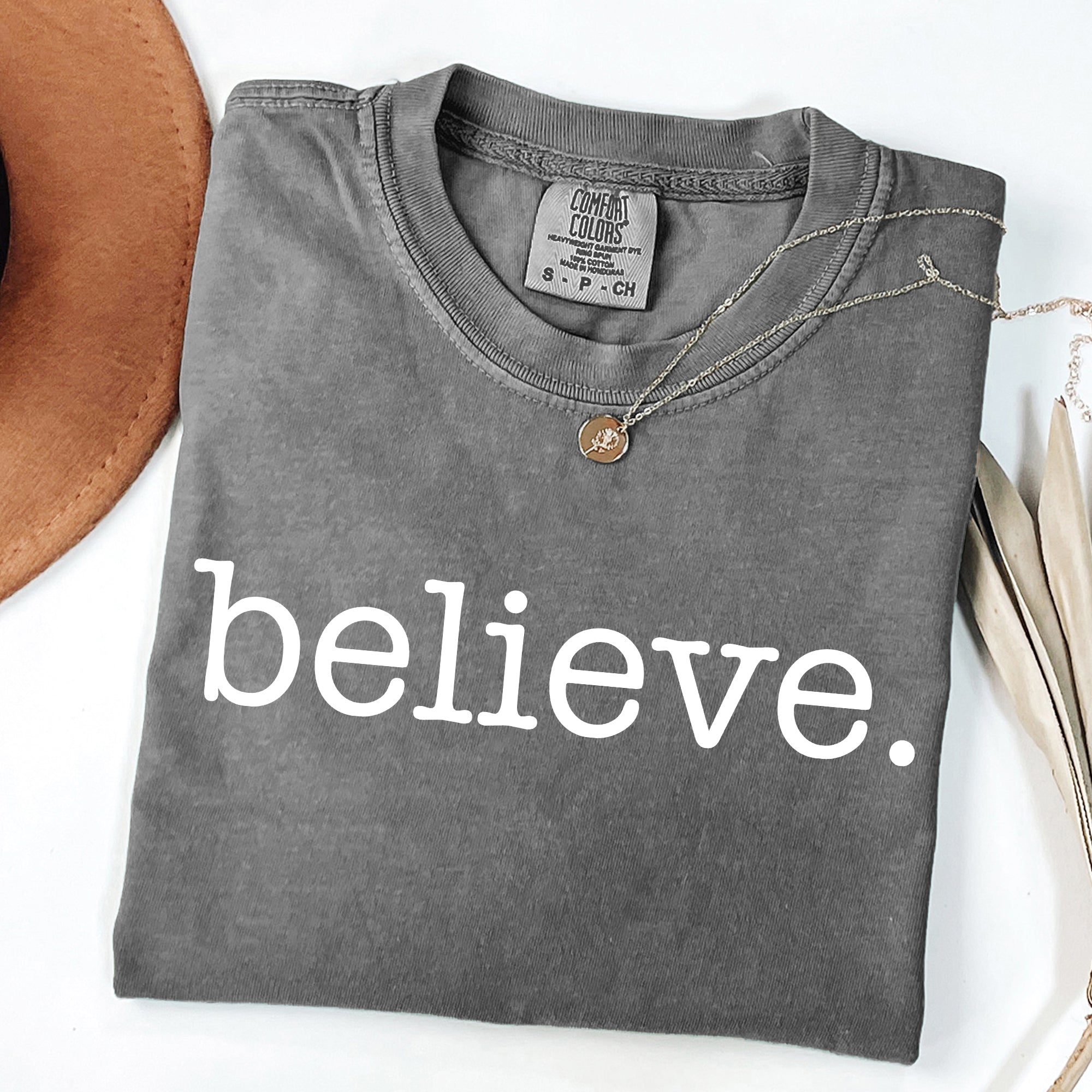 Believe Christmas Minimalist Holiday Santa Xmas Snow Winter Cozy Comfort Colors Tee