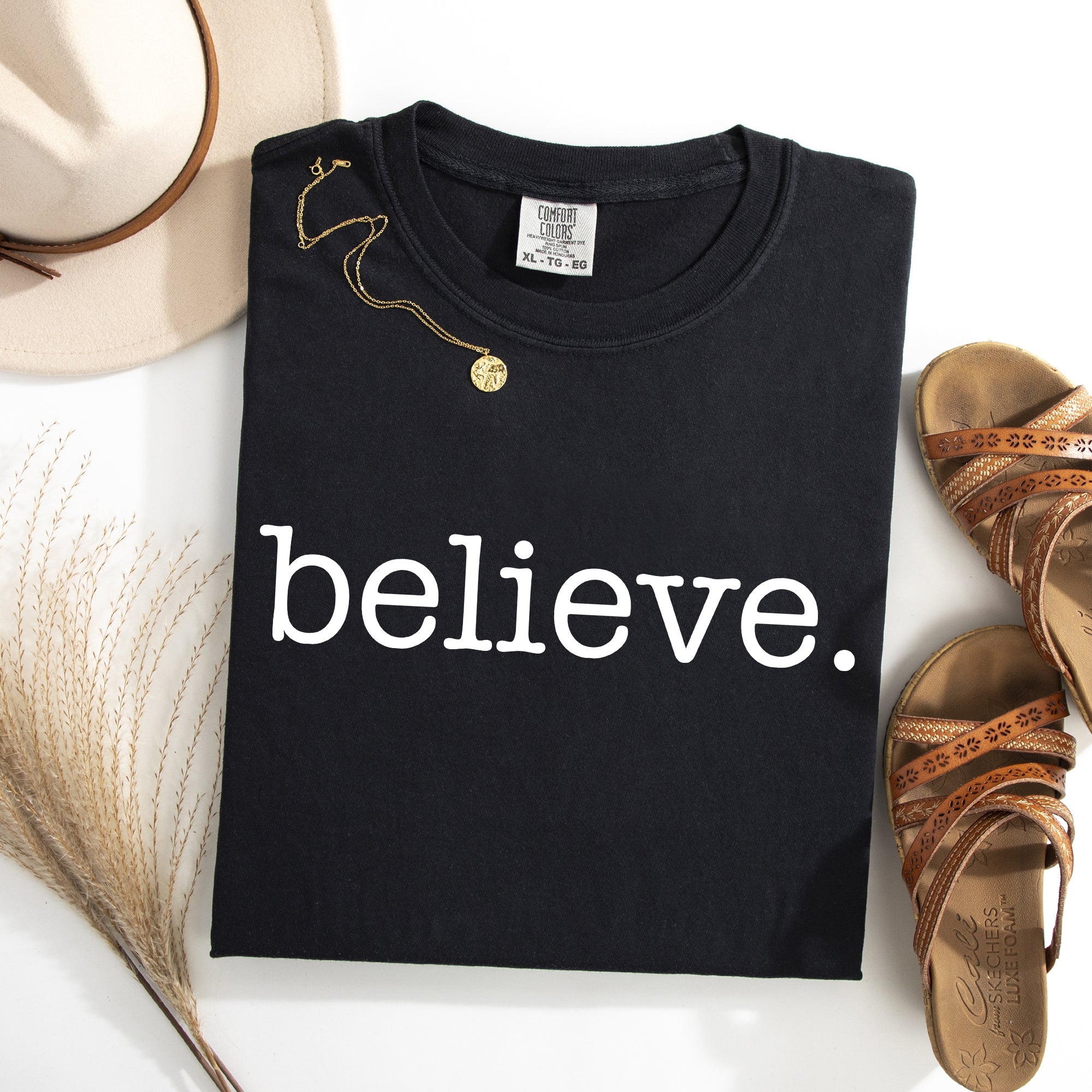 Believe Christmas Minimalist Holiday Santa Xmas Snow Winter Cozy Comfort Colors Tee