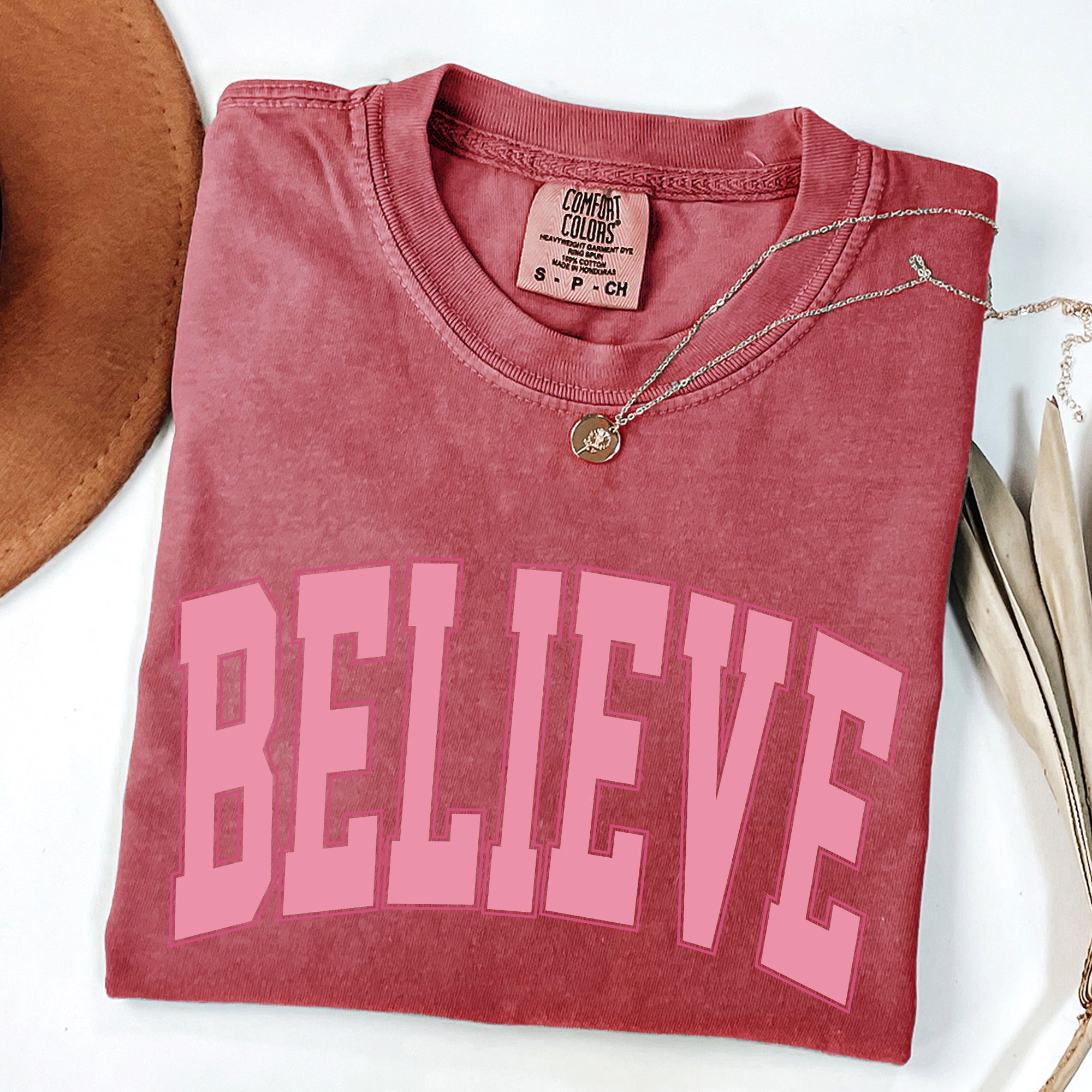 Believe Varsity Collegiate Christmas Santa Winter Xmas Classic Comfort Colors Tee