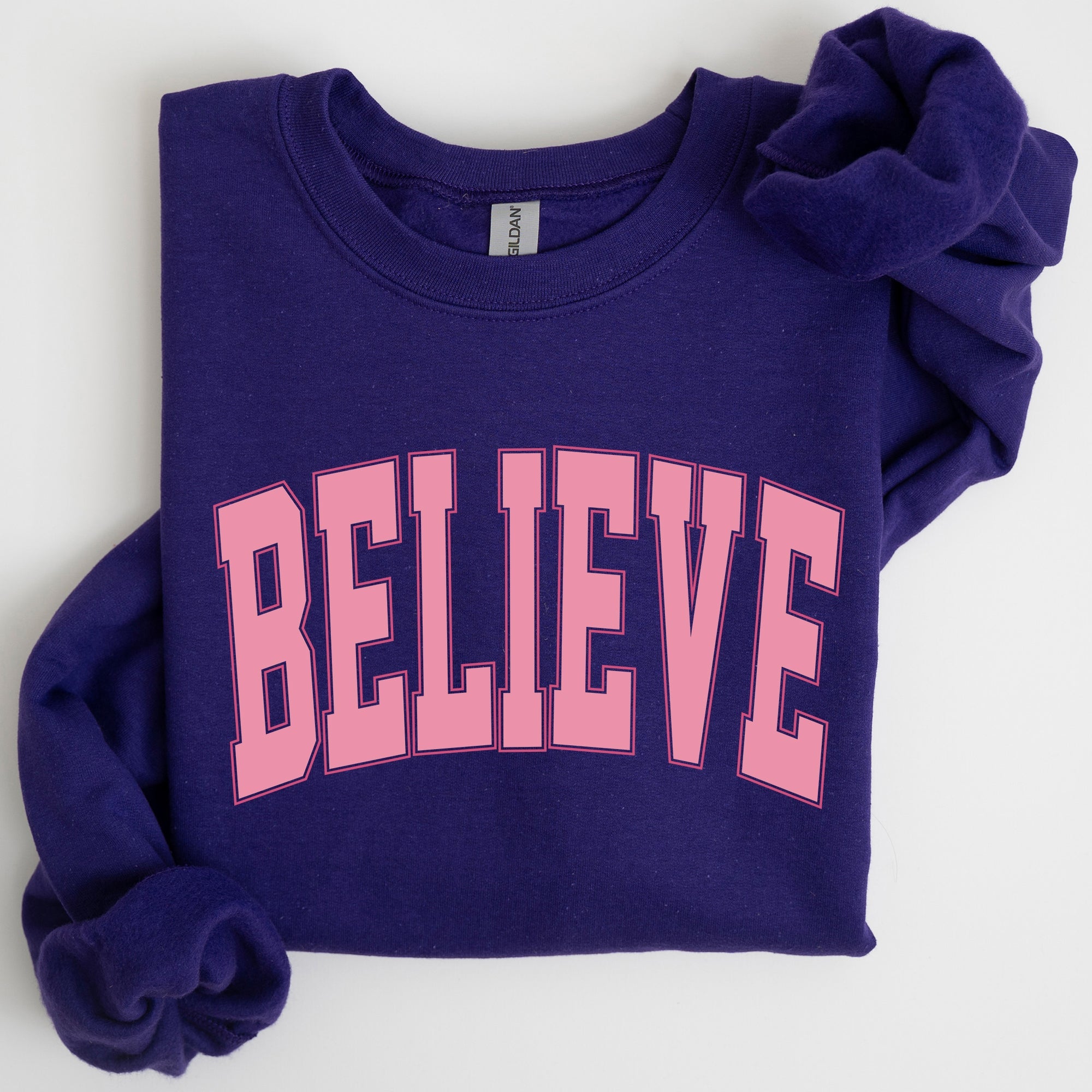 Believe Varsity Collegiate Christmas Santa Winter Xmas Festive Holiday Cheer Sweatshirt