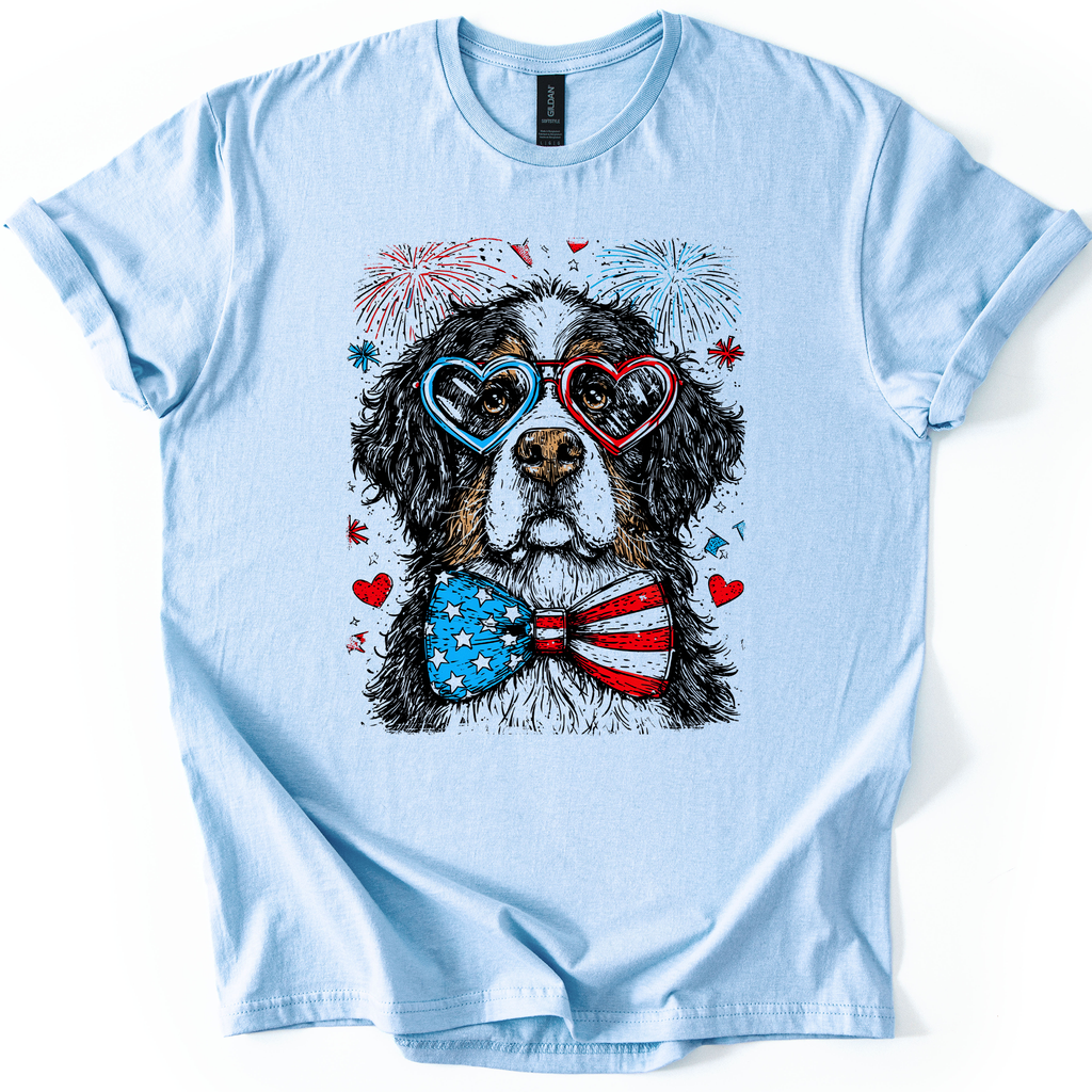 Bernese Mountain Patriotic Dog USA Edition American Flag Pride For Pet Lovers Exclusive Illustration Graphic Tee