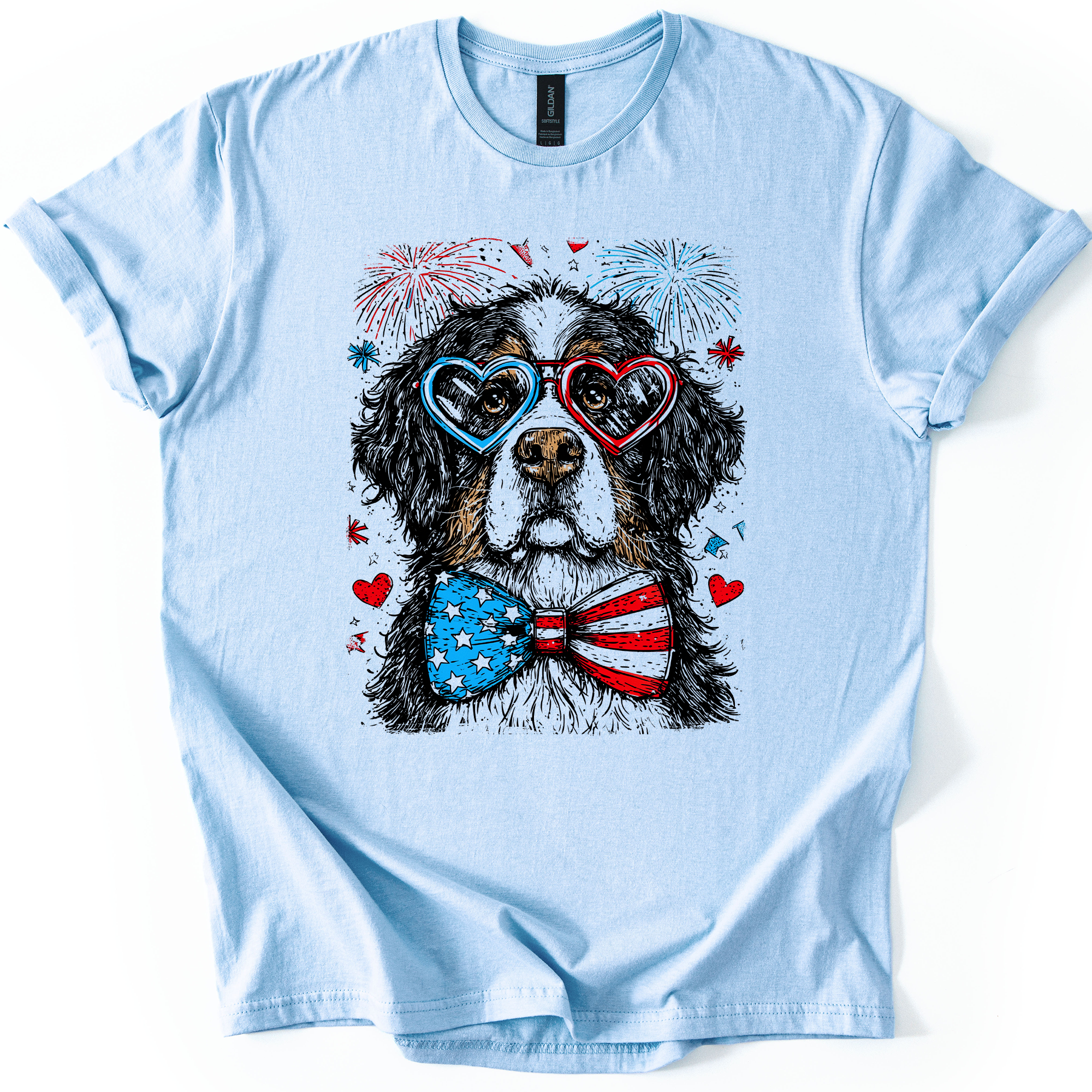 Bernese Mountain Patriotic Dog USA Edition American Flag Pride For Pet Lovers Exclusive Illustration Graphic Tee