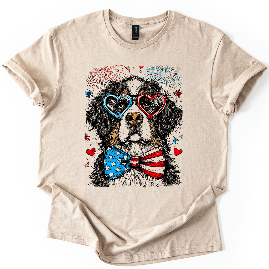 Bernese Mountain Patriotic Dog USA Edition American Flag Pride For Pet Lovers Exclusive Illustration Graphic Tee