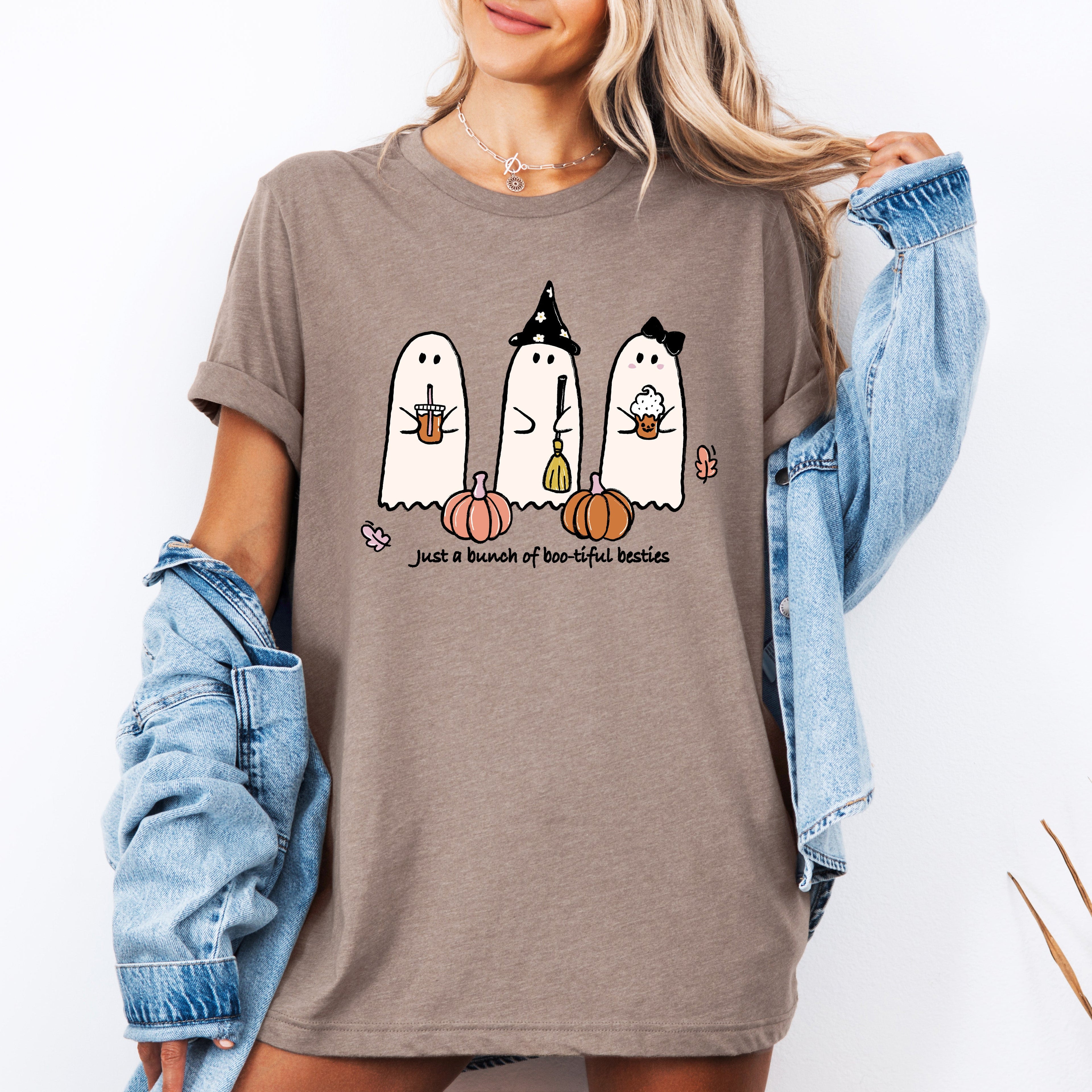Besties Halloween Ghosts Cute Witch Pumpkin Night Of Spooky Fun For Halloween Lovers Graphic Tee