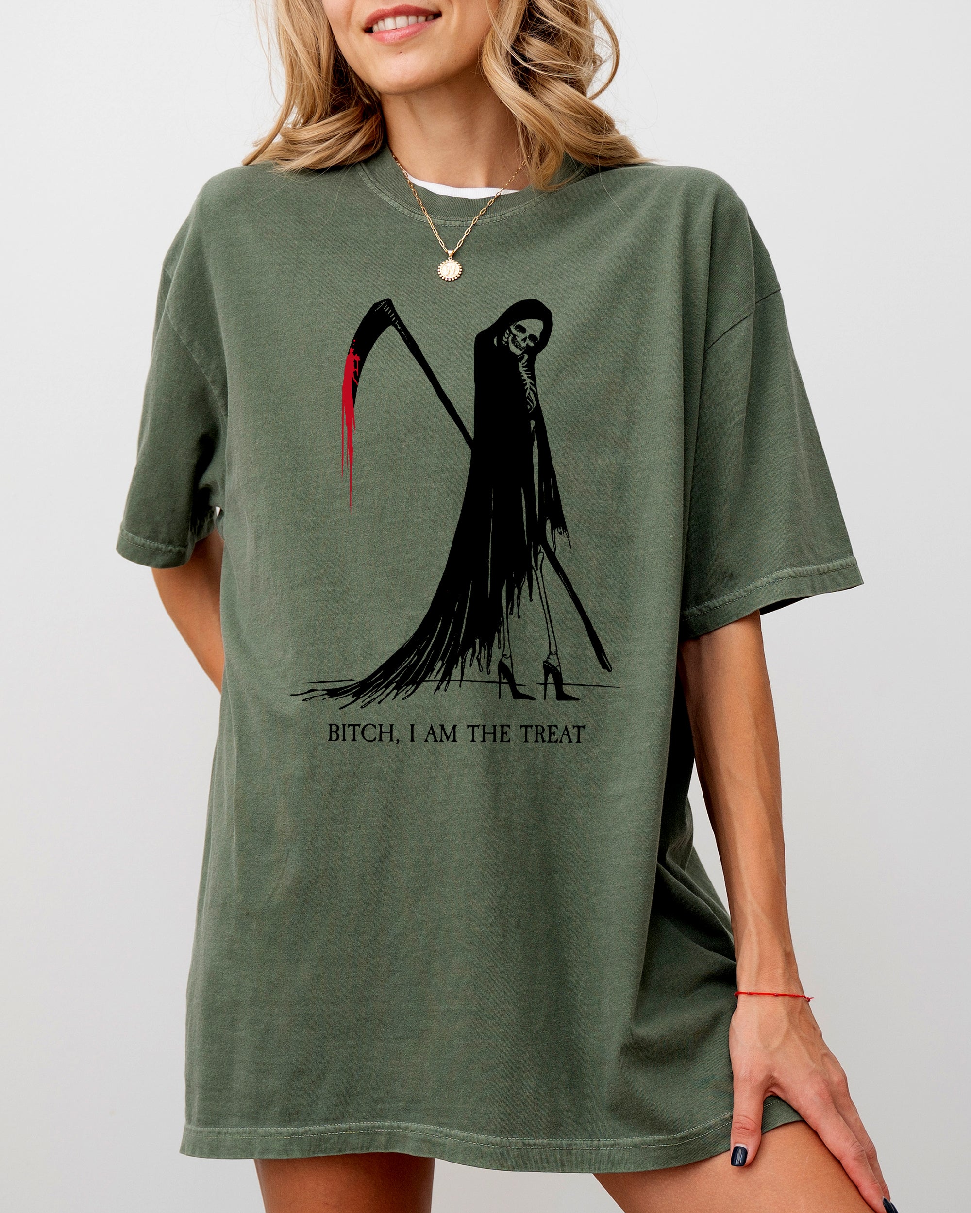 Bitch I Am The Treat Trick Or Treat Death Skeleton Witch Crude Sarcastic Vulgar Comfort Colors Tee