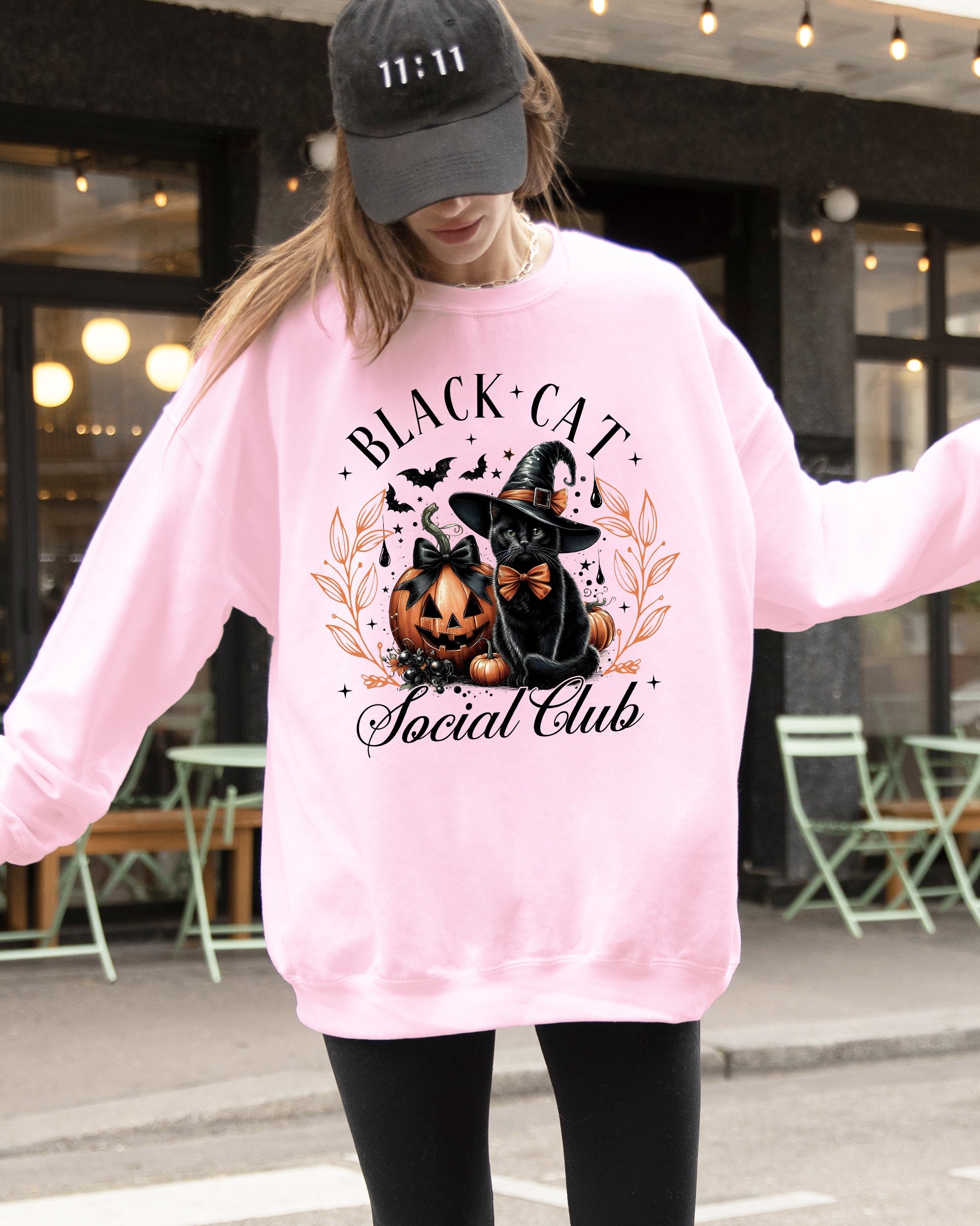 Black Cat Social Club Coquette Halloween Witch Pumpkin Jack-O-Lantern Sweatshirt