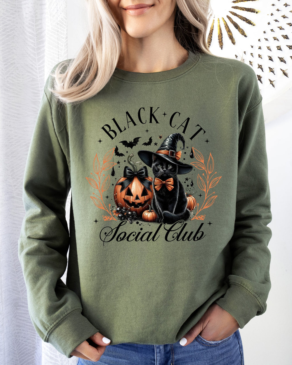 Black Cat Social Club Coquette Halloween Witch Pumpkin Jack-O-Lantern Sweatshirt