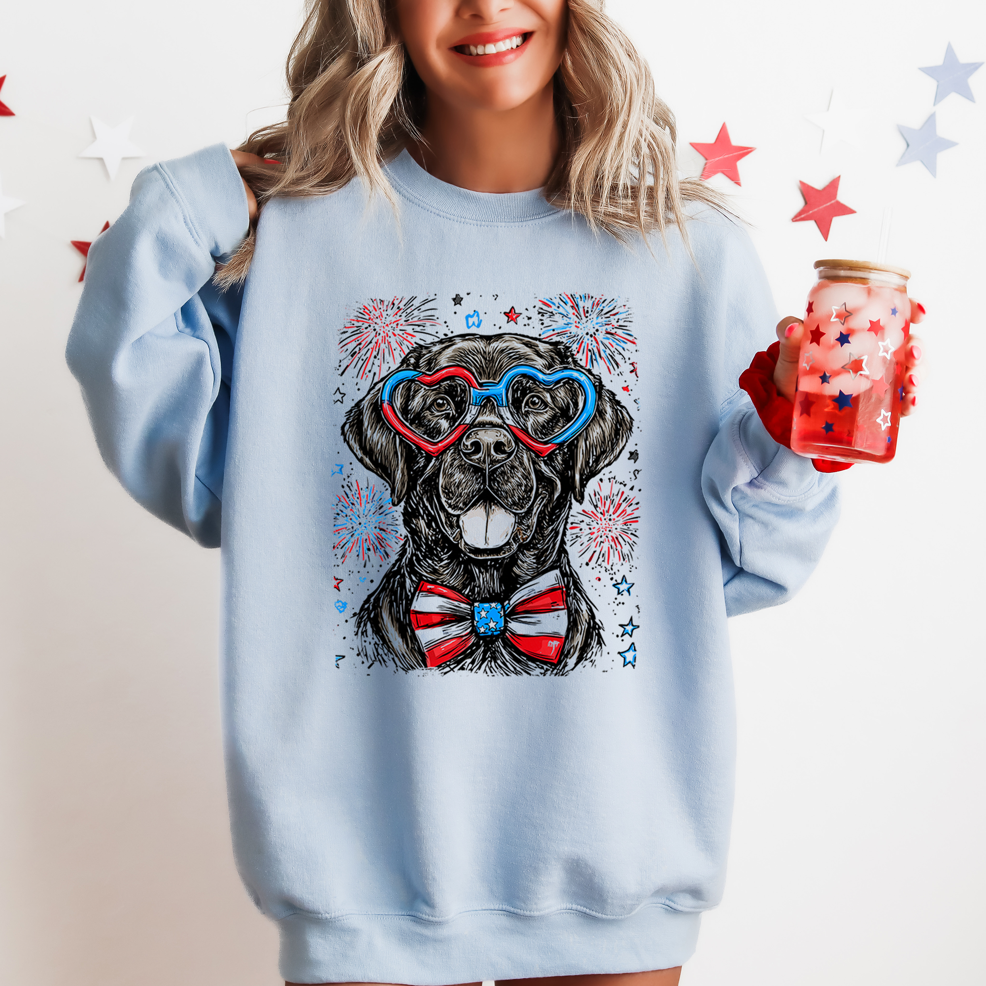 Black Labrador Patriotic Dog USA 4th Of July Pride For Pet Lovers Cozy Sweatshirt