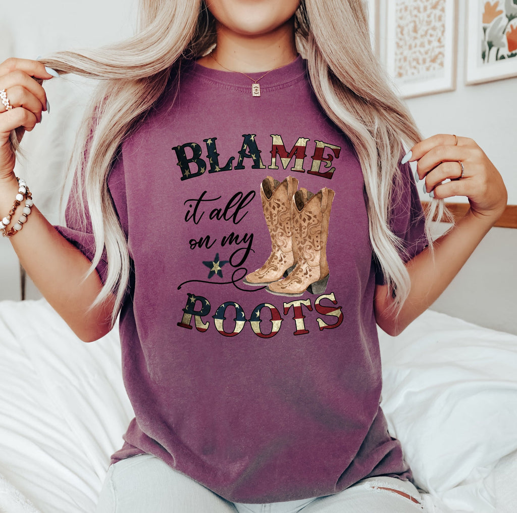 Blame It All On My Roots, Cowboy, Garth, Western Comfort Colors Graphic Tee Deluxe Edition
