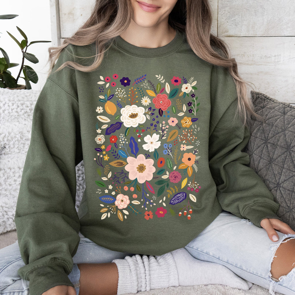 Bloom Brilliance Color-Infused Floral Print Garden Collection Soft Knit Sweatshirt