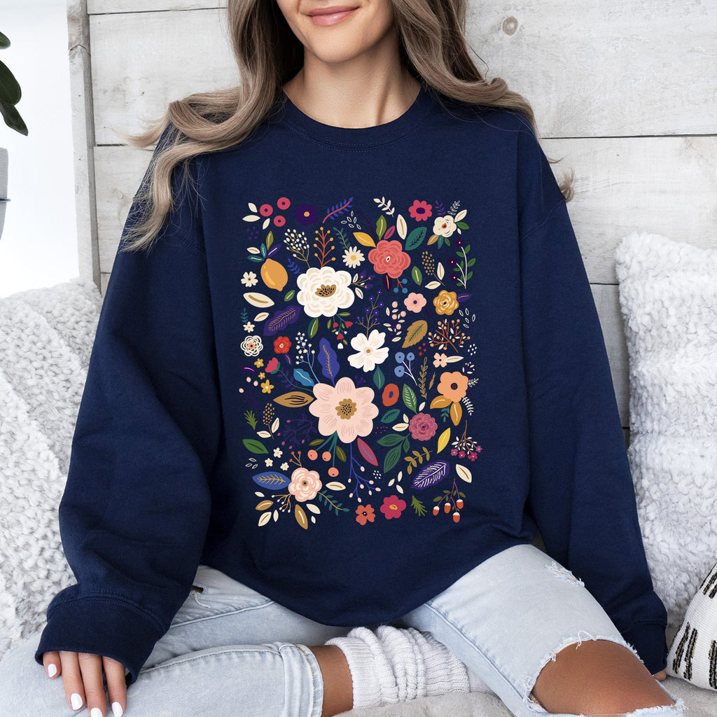 Bloom Brilliance Color-Infused Floral Print Garden Collection Soft Knit Sweatshirt