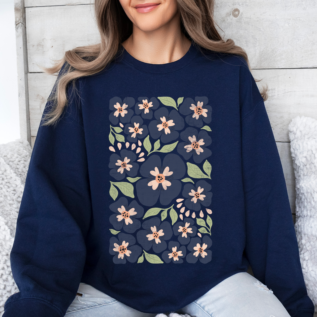 Blue Wildflower Allover Floral Vintage Boho Nature Inspired Autumn Palette Sweatshirt