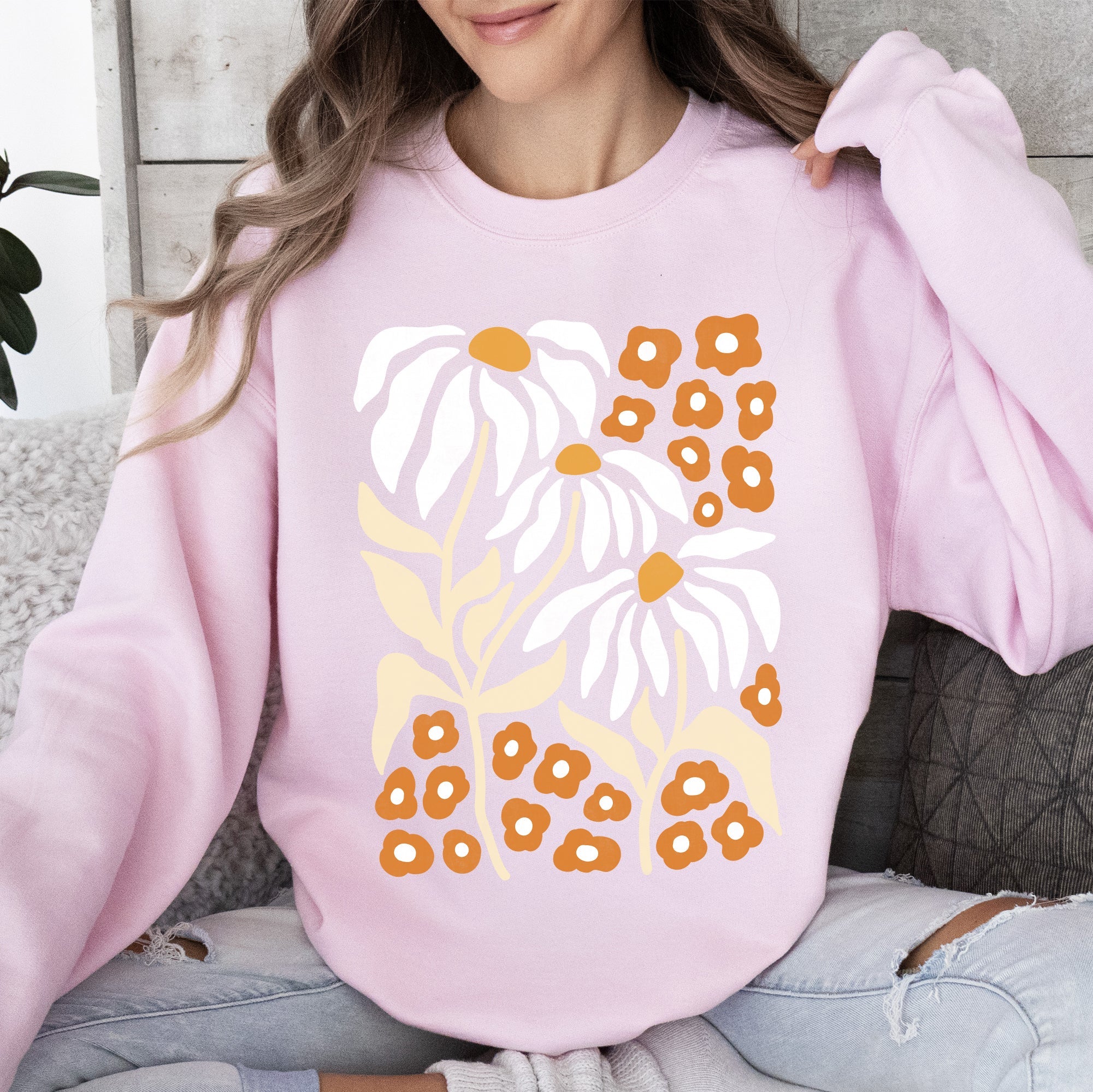 Boho Daisies, Boho Retro Floral Design Vintage Bohemian Blossom Pattern Sweatshirt
